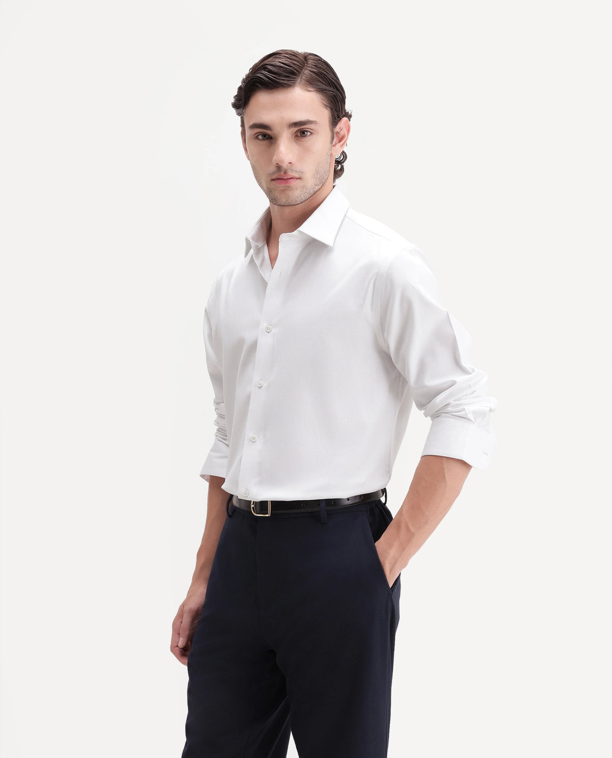 Rare Rabbit Men's Farga Primary White Cotton Spread Collar Regular Plain Shirt