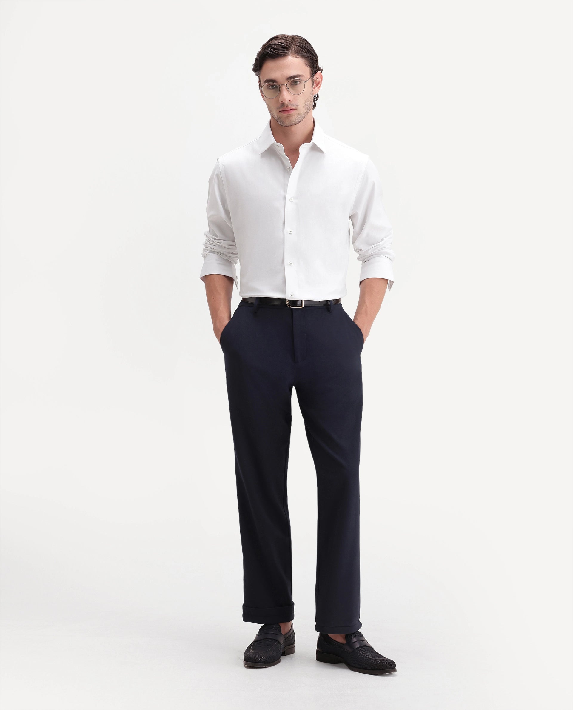 Rare Rabbit Men's Farga Primary White Cotton Spread Collar Regular Plain Shirt