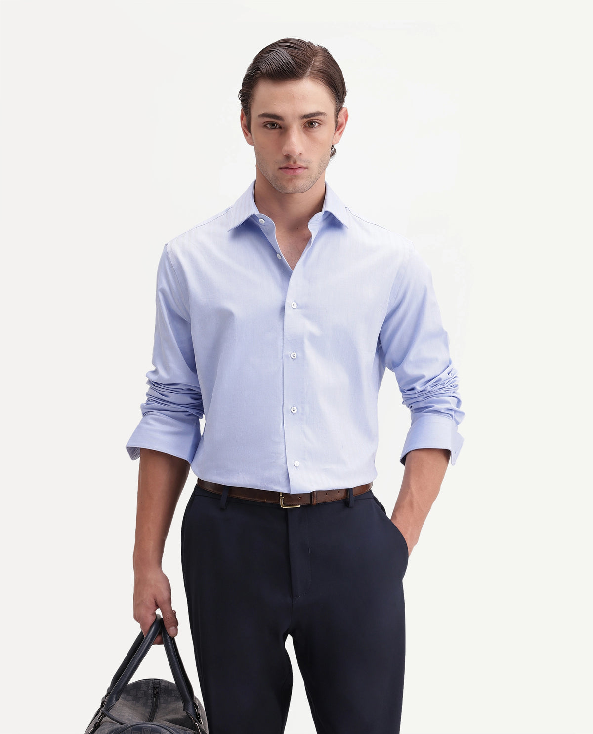 Rare Rabbit Men's Farga Primary Blue Cotton Spread Collar Regular Plain Shirt