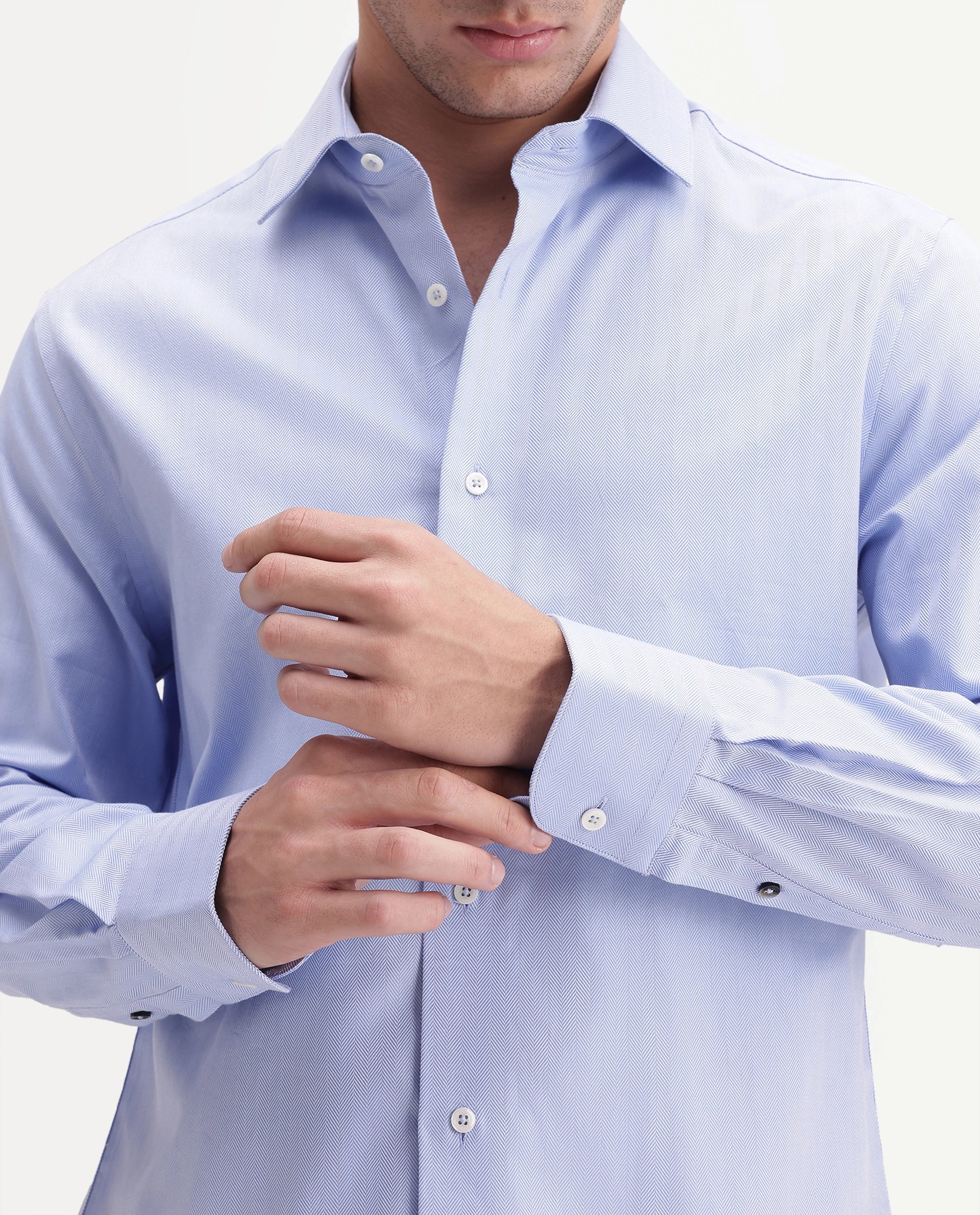 Rare Rabbit Men's Farga Primary Blue Cotton Spread Collar Regular Plain Shirt