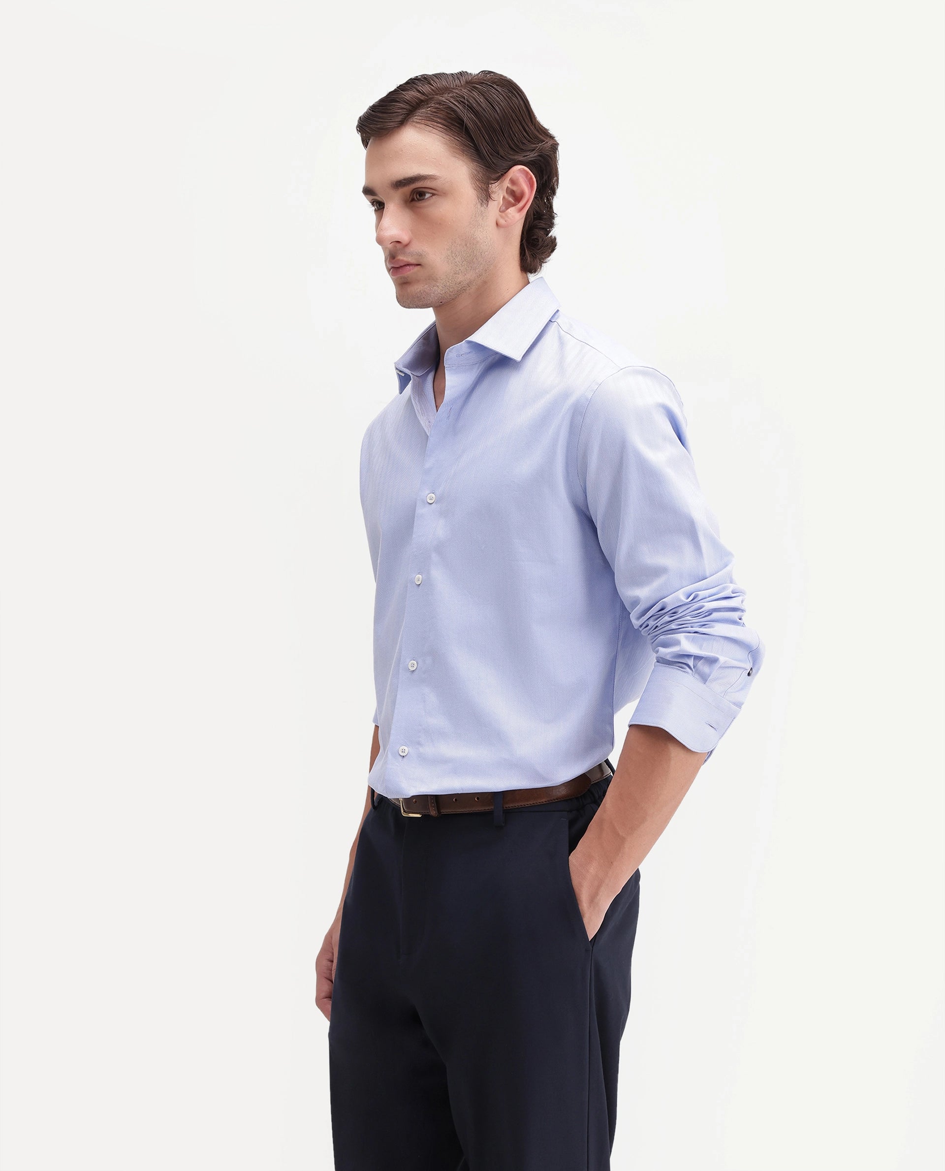 Rare Rabbit Men's Farga Primary Blue Cotton Spread Collar Regular Plain Shirt