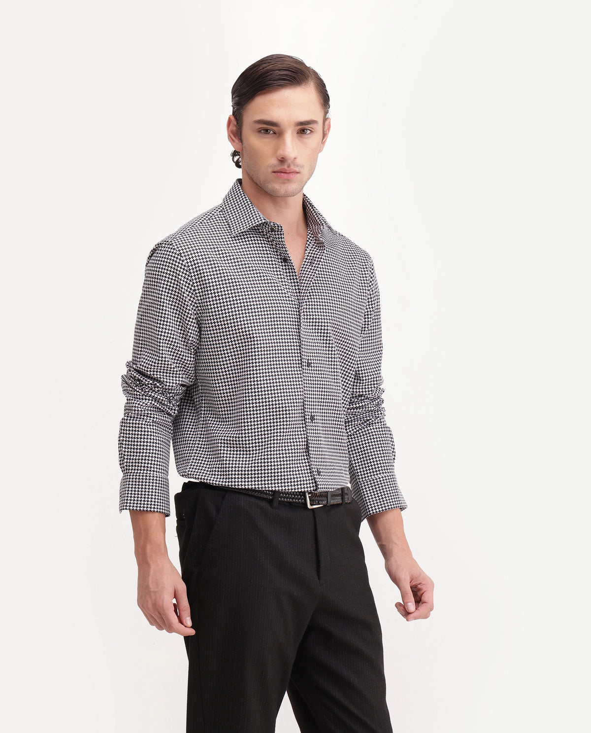 Rare Rabbit Men's Jader-Aw26 Primary Black Cotton Spread Collar Regular Jacquard Print Shirt