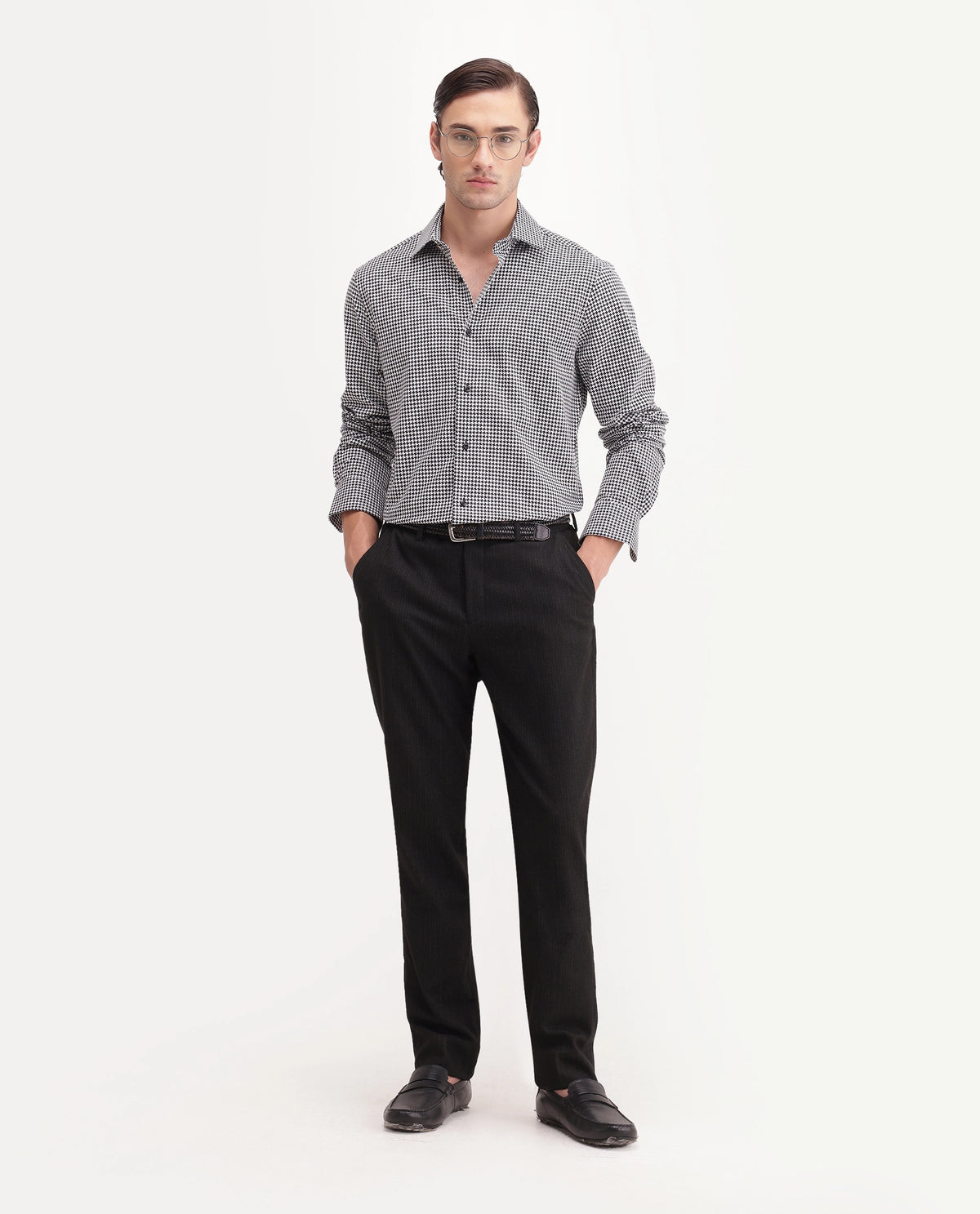 Rare Rabbit Men's Jader-Aw26 Primary Black Cotton Spread Collar Regular Jacquard Print Shirt