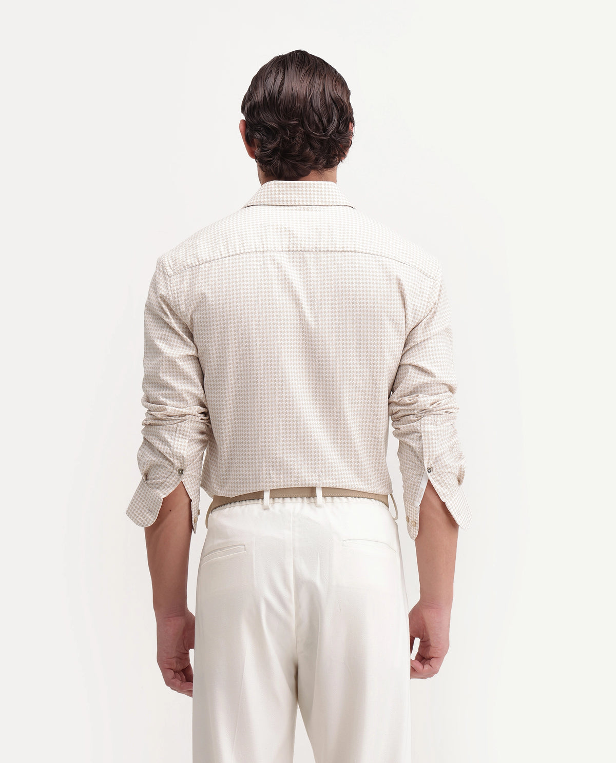 Rare Rabbit Men's Jader-Aw26 Primary Beige Cotton Spread Collar Regular Jacquard Print Shirt