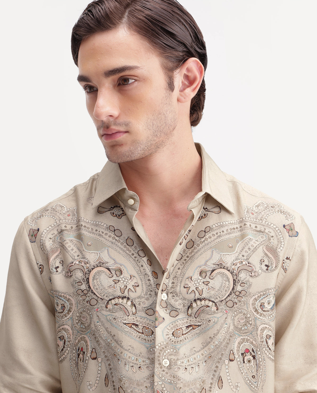 Rare Rabbit Men's West Primary Off White Cotton Spread Collar Regular Paisley Print Shirt