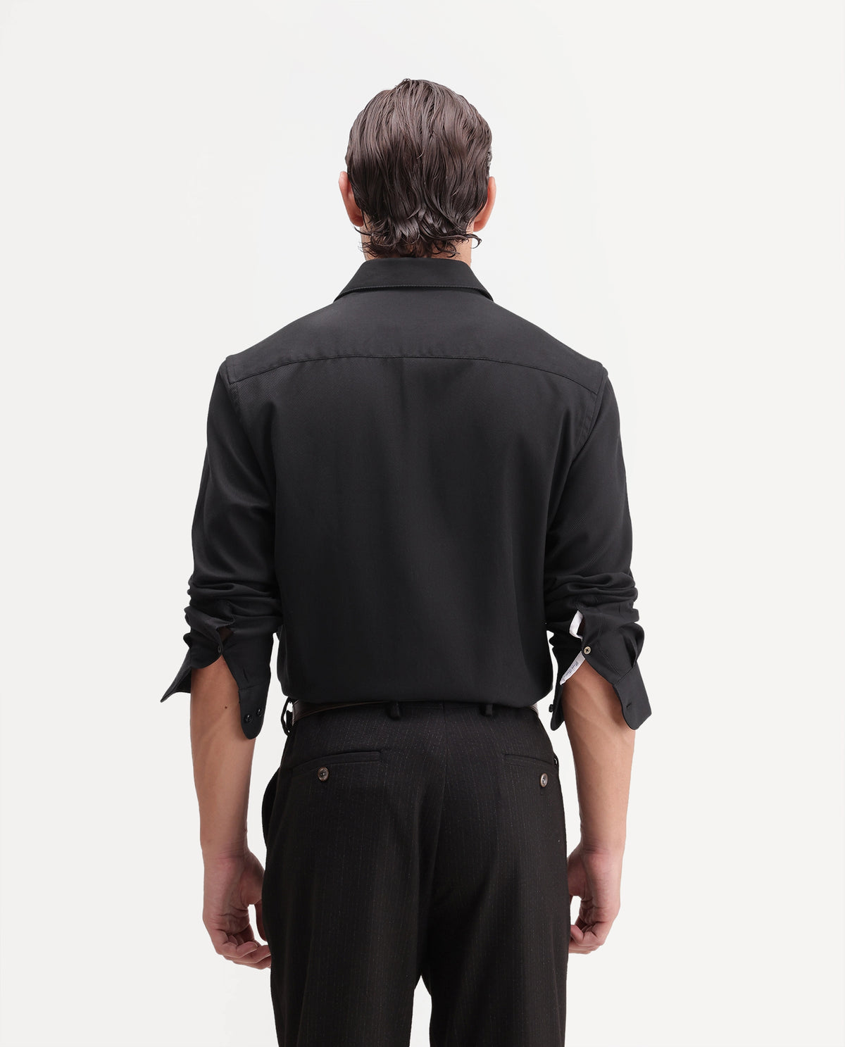 Rare Rabbit Men's Casa Primary Black Cotton Spread Collar Regular Plain Shirt