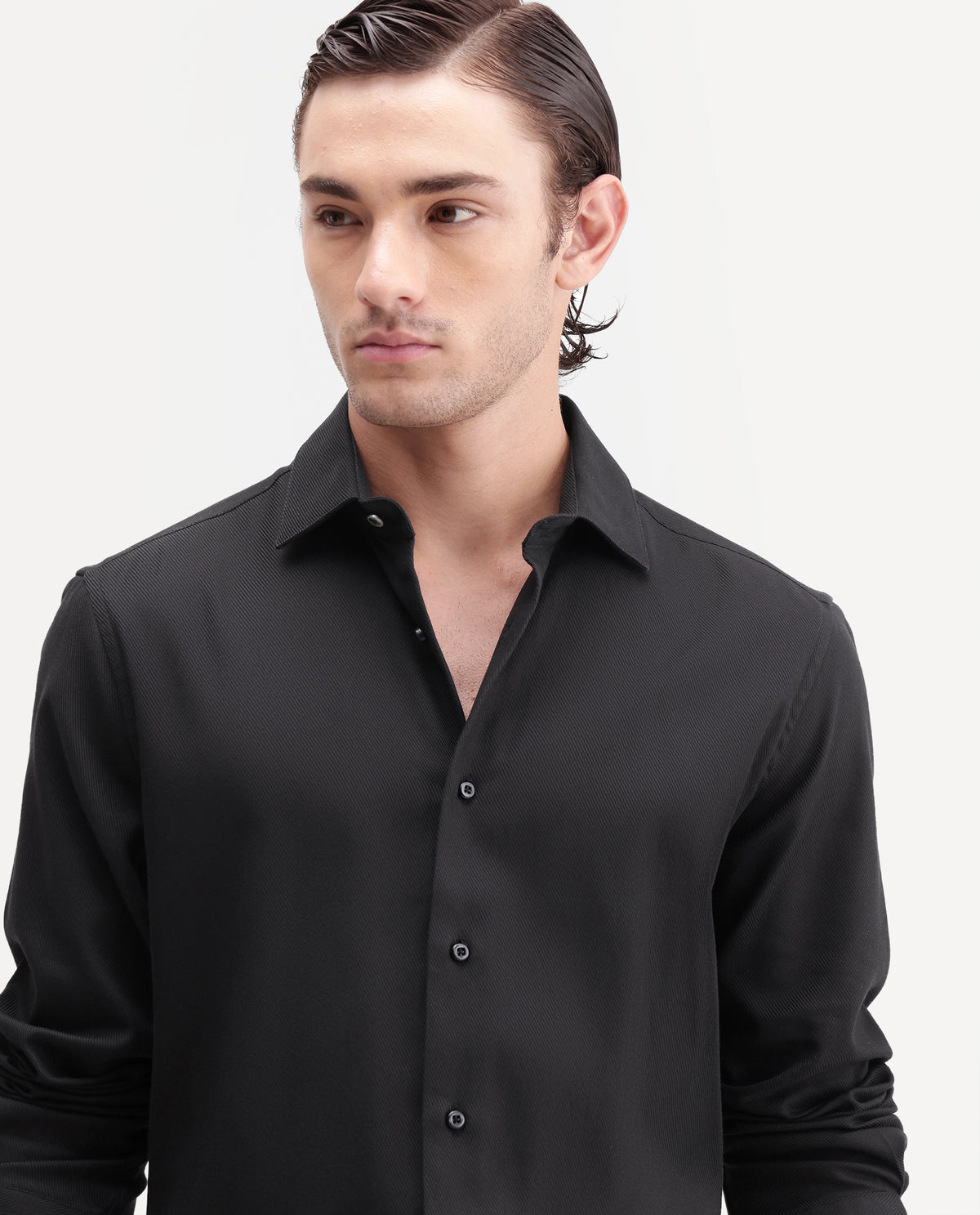 Rare Rabbit Men's Casa Primary Black Cotton Spread Collar Regular Plain Shirt