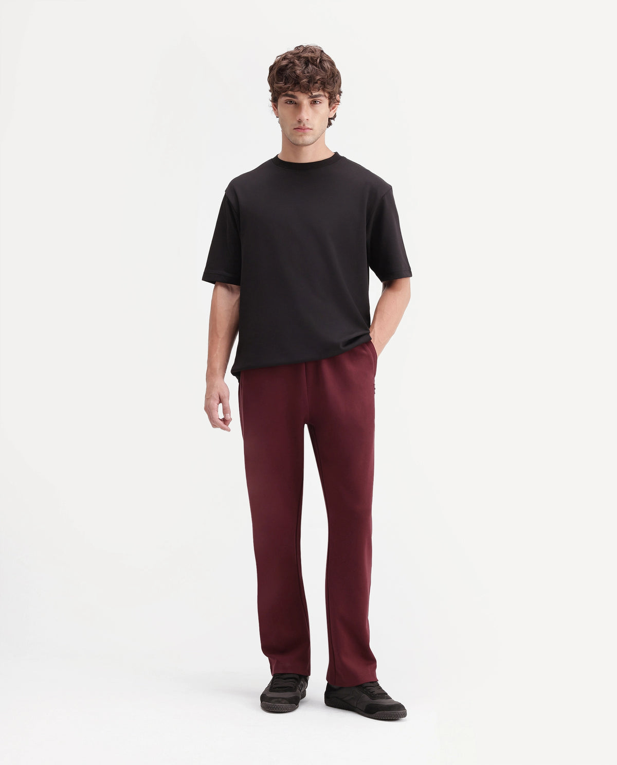 Rare Rabbit Men's Badro Dusky Red Cotton Blend Regular Plain Track Pant