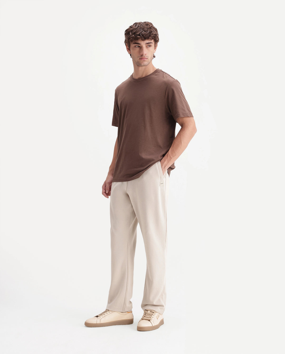 Rare Rabbit Men's Badro Beige Cotton Blend Regular Plain Track Pant