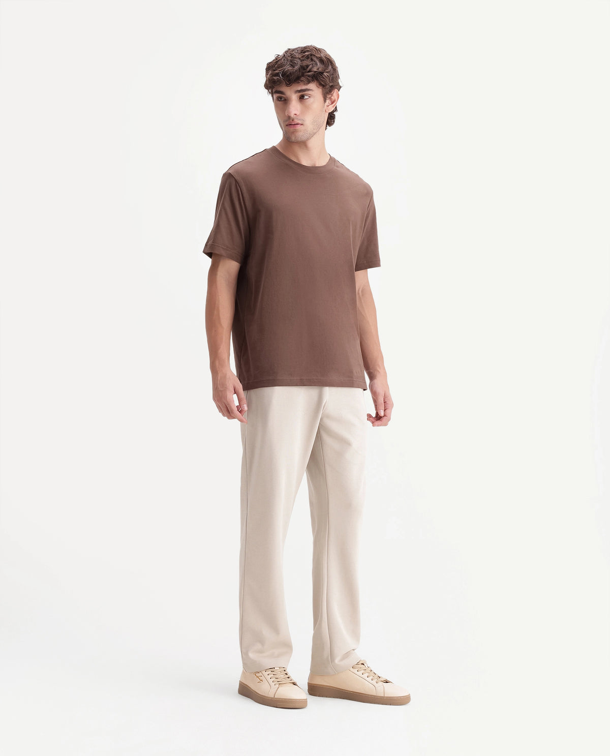 Rare Rabbit Men's Badro Beige Cotton Blend Regular Plain Track Pant