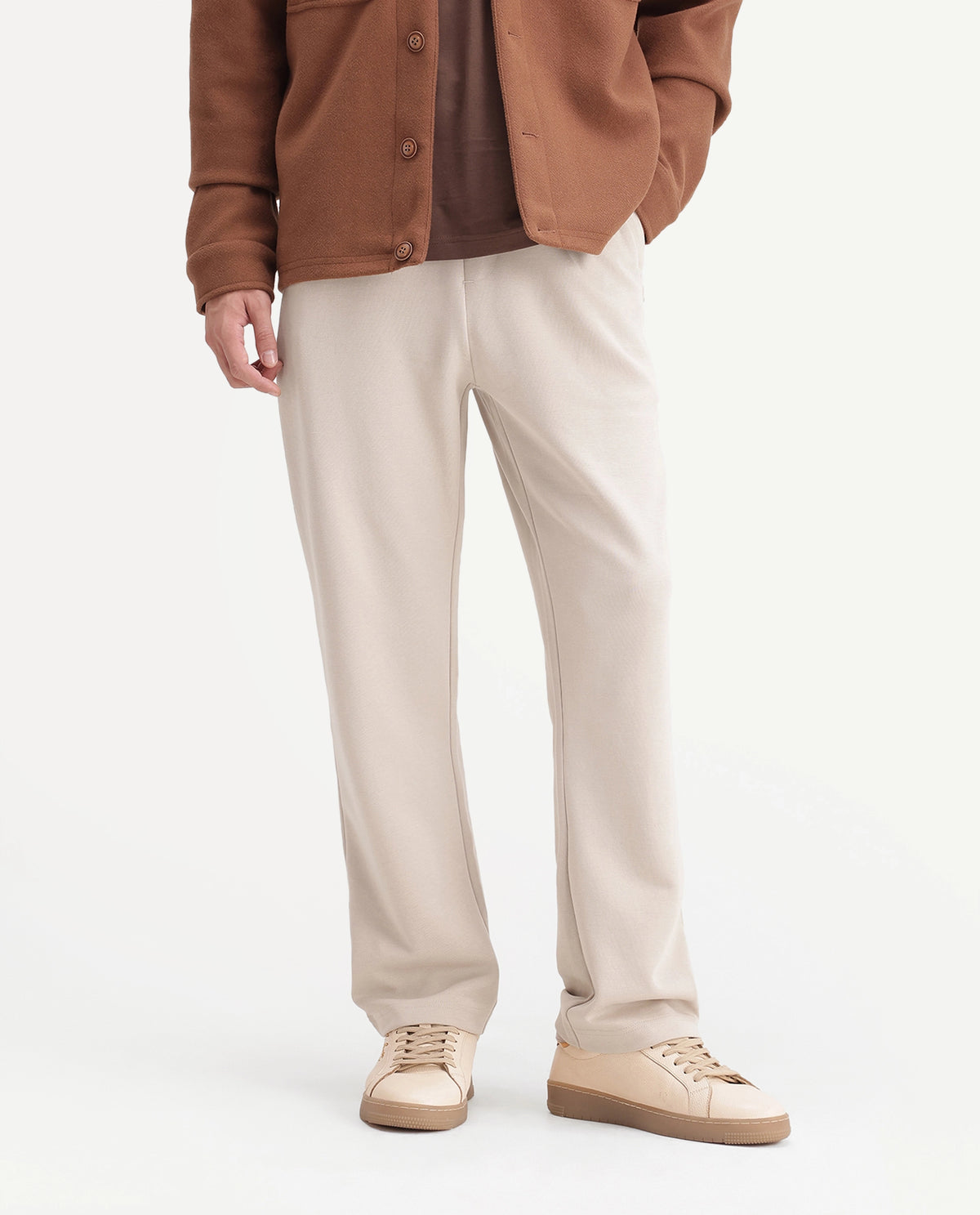 Rare Rabbit Men's Badro Beige Cotton Blend Regular Plain Track Pant