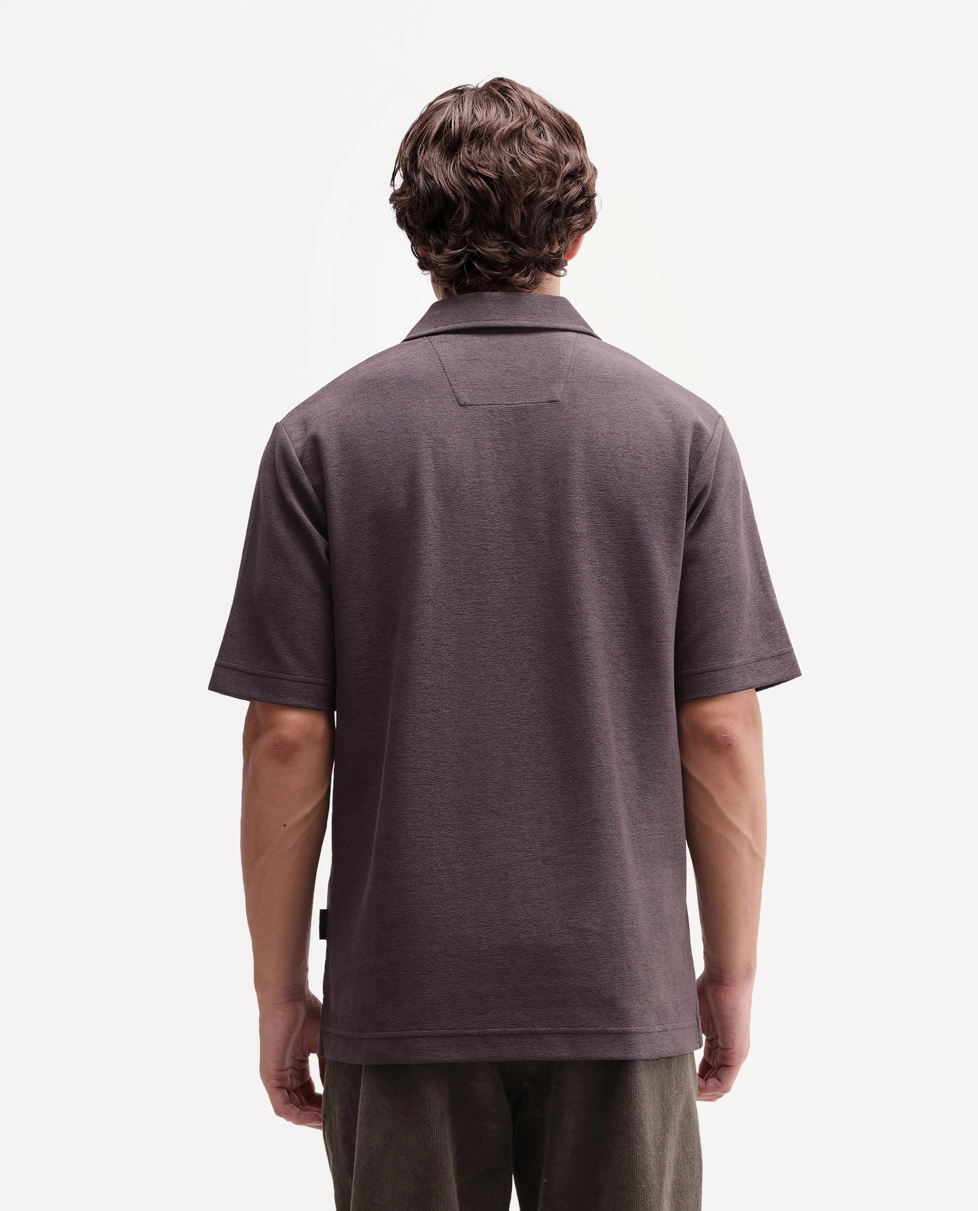 Rare Rabbit Men's Jawal-A26 Dark Grey Cotton Blend Johnny Collar Regular Plain Polo