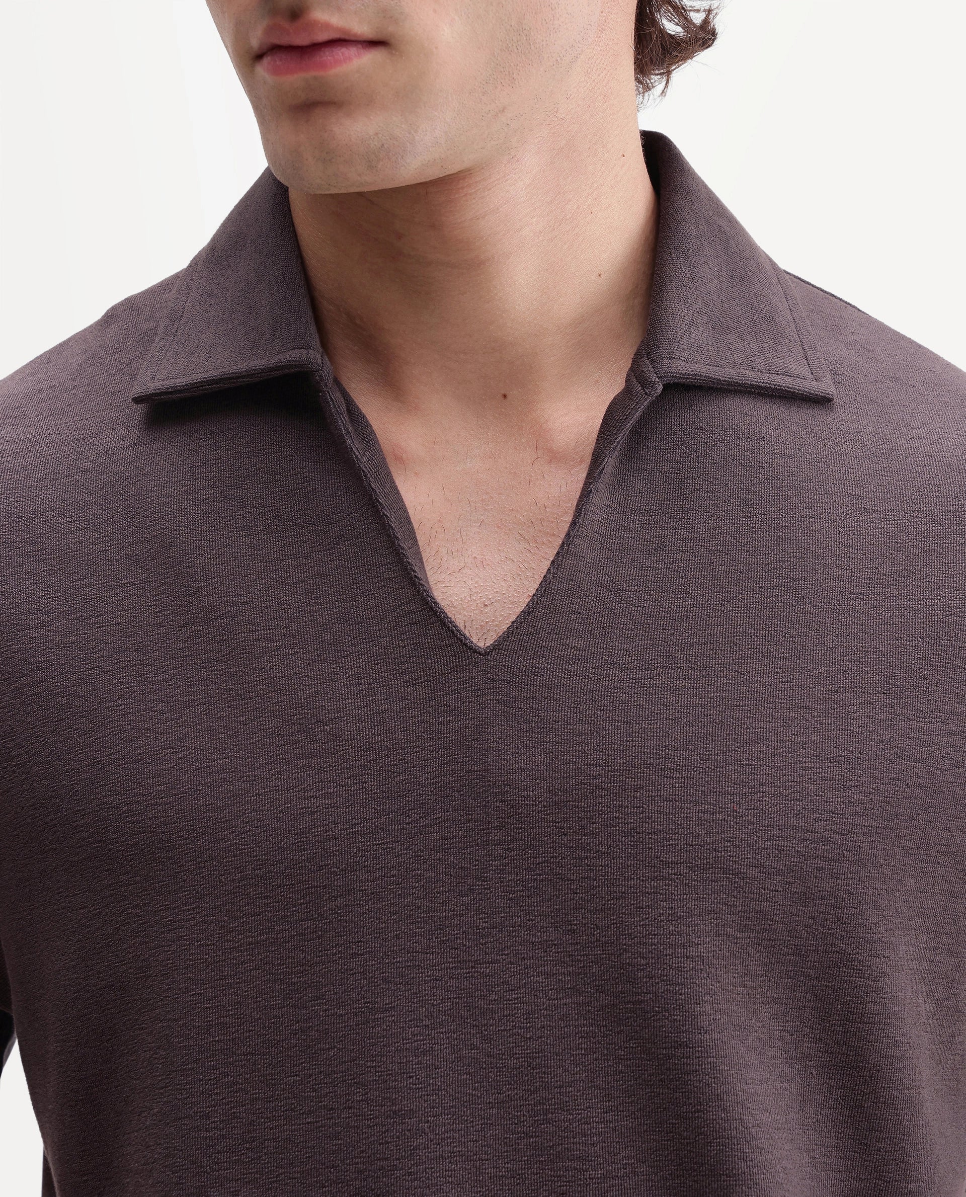Rare Rabbit Men's Jawal-A26 Dark Grey Cotton Blend Johnny Collar Regular Plain Polo