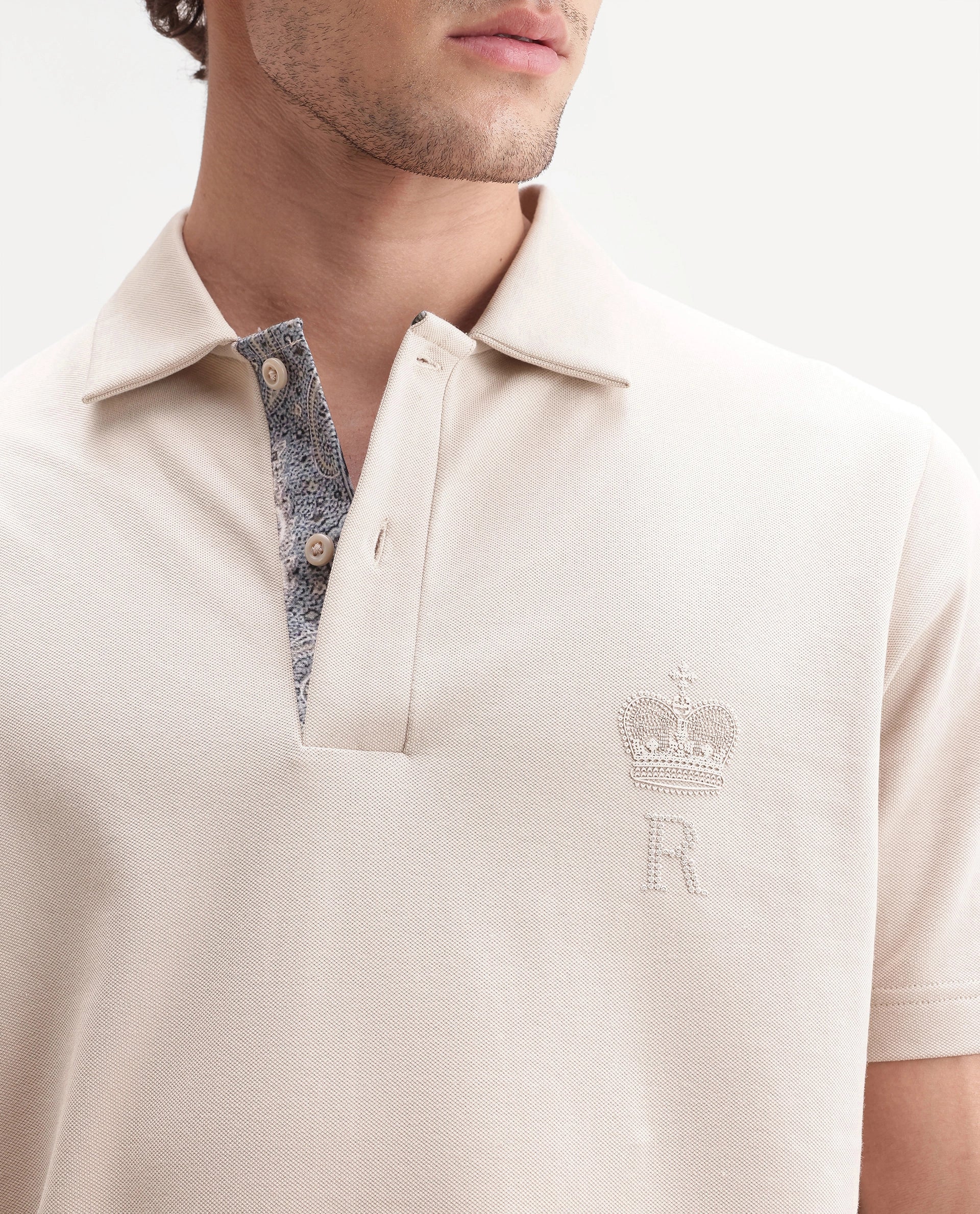 Rare Rabbit Men's Zeni-A26 Beige Cotton Blend Spread Collar Regular Plain Polo