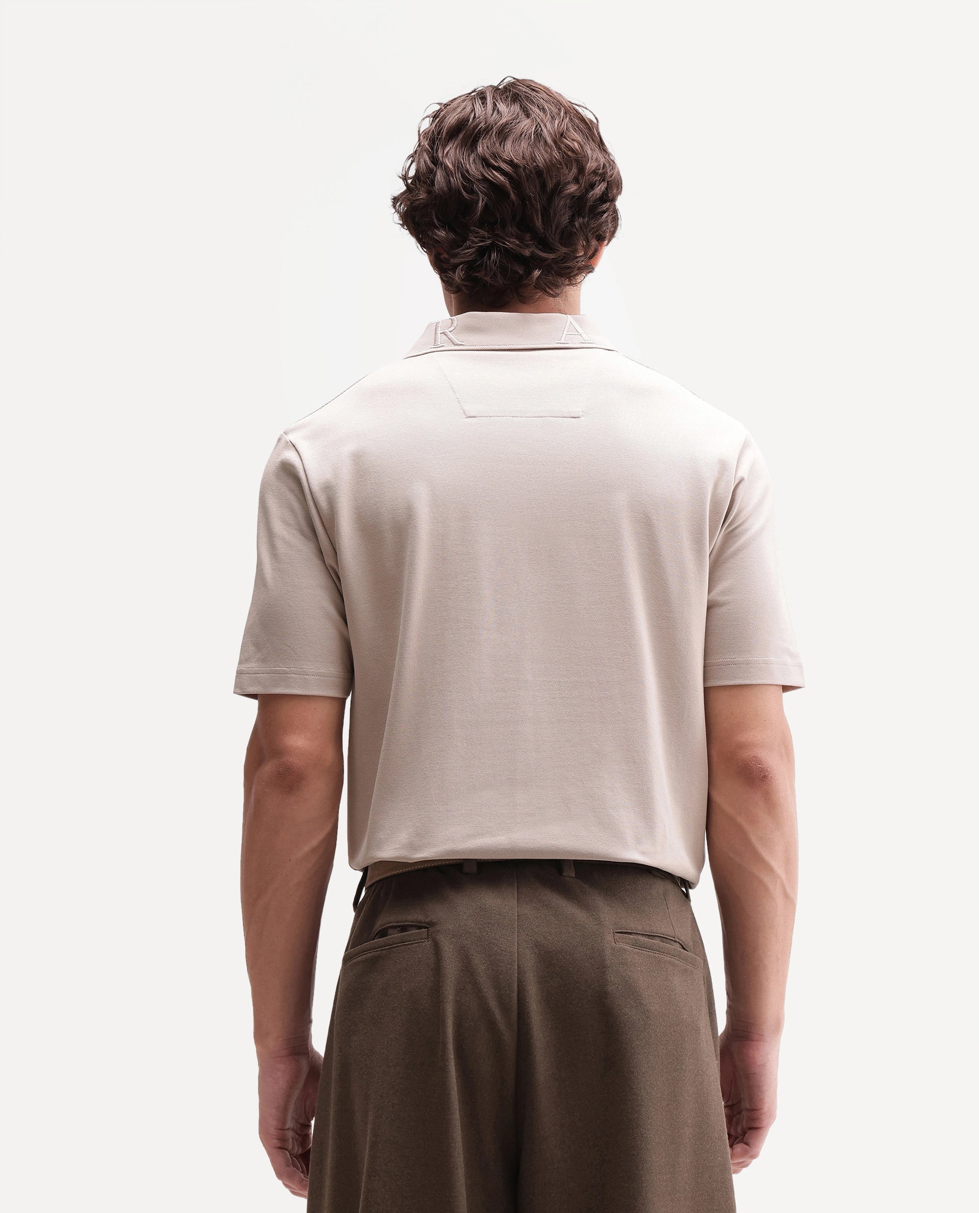 Rare Rabbit Men's Thero-A26 Primary Beige Cotton Blend Spread Collar Regular Plain Polo