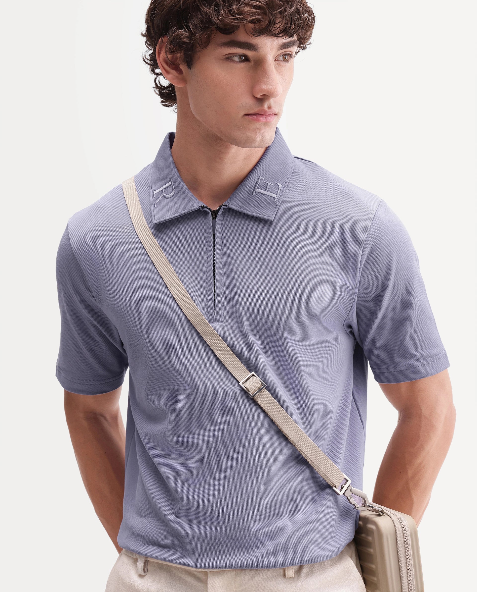 Rare Rabbit Men's Thero-A26 Dusky Purple Cotton Blend Spread Collar Regular Plain Polo