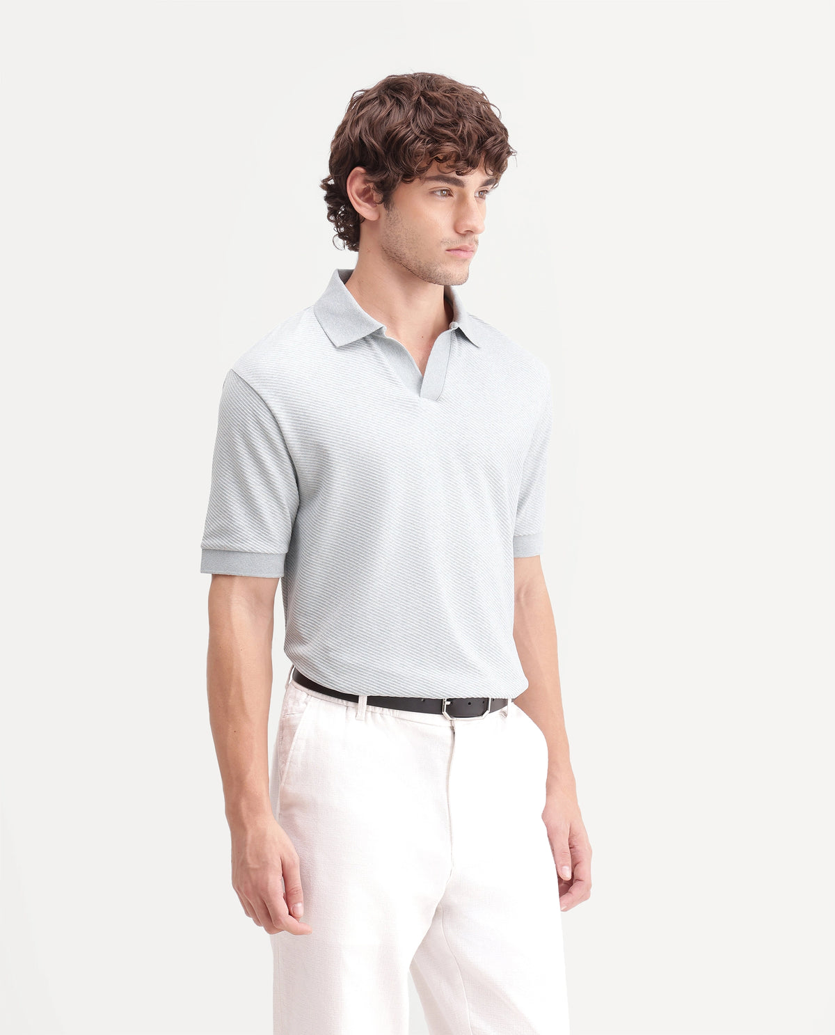 Rare Rabbit Men's Digi-A26 Pastel Blue Cotton Blend Johnny Collar Regular Jacquard Polo