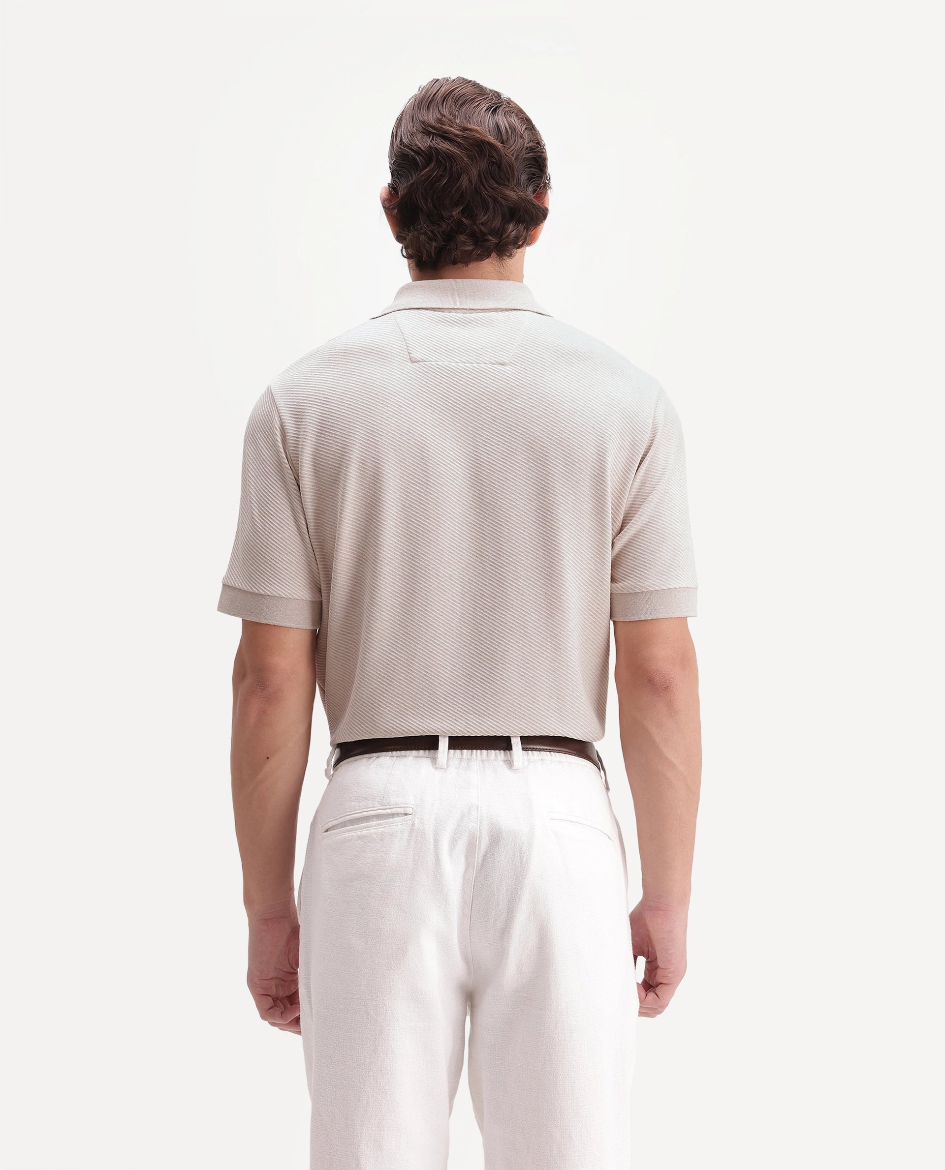 Rare Rabbit Men's Digi-A26 Pastel Orange Cotton Blend Johnny Collar Regular Jacquard Polo