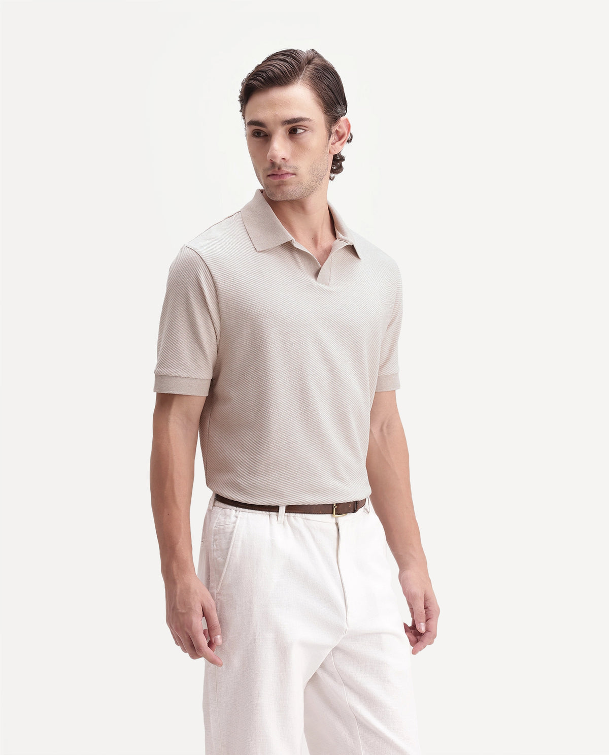 Rare Rabbit Men's Digi-A26 Pastel Orange Cotton Blend Johnny Collar Regular Jacquard Polo