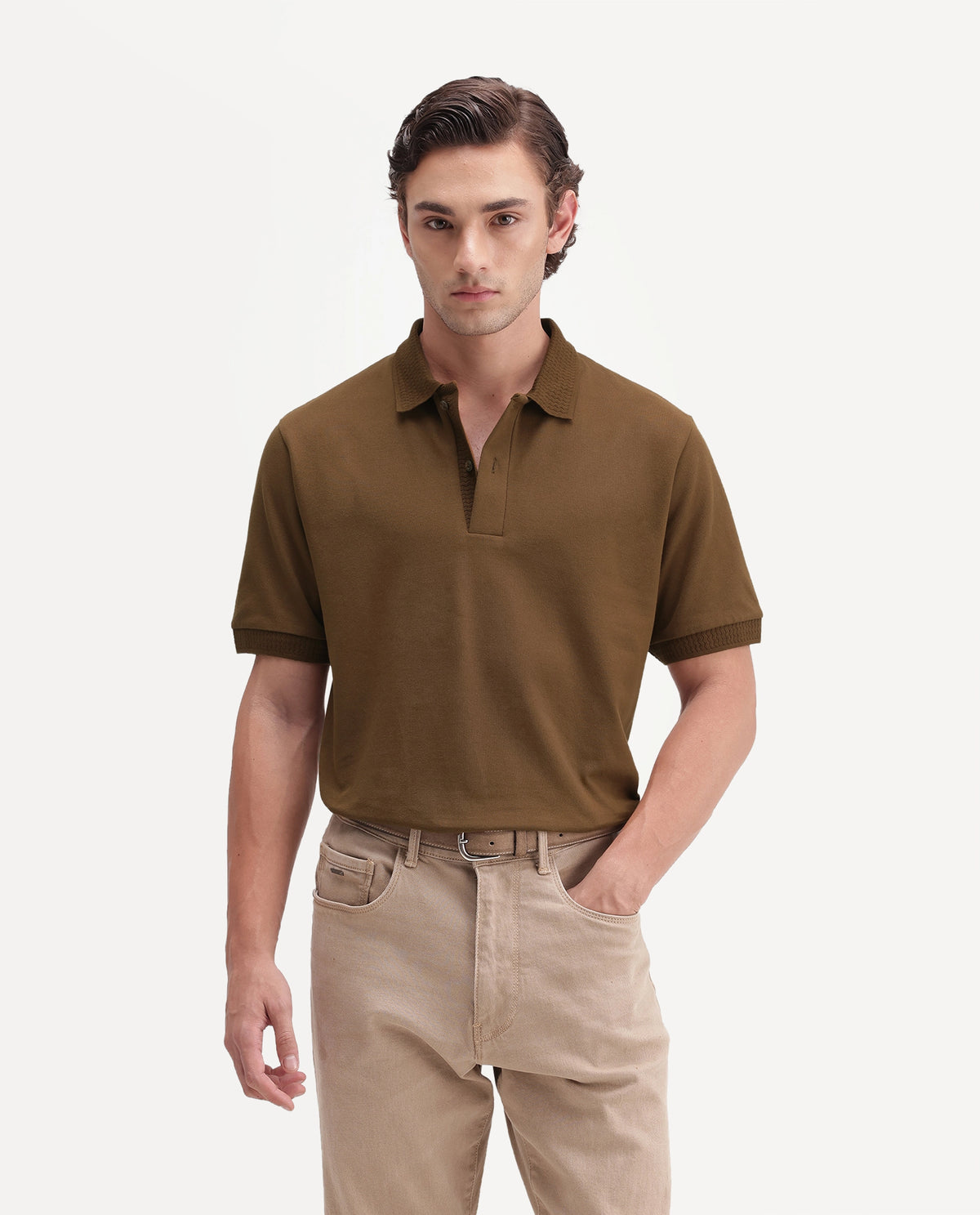 Rare Rabbit Men's Braf-A26 Mustard Cotton Blend Spread Collar Regular Plain Polo