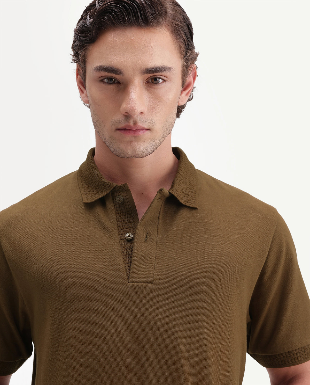 Rare Rabbit Men's Braf-A26 Mustard Cotton Blend Spread Collar Regular Plain Polo