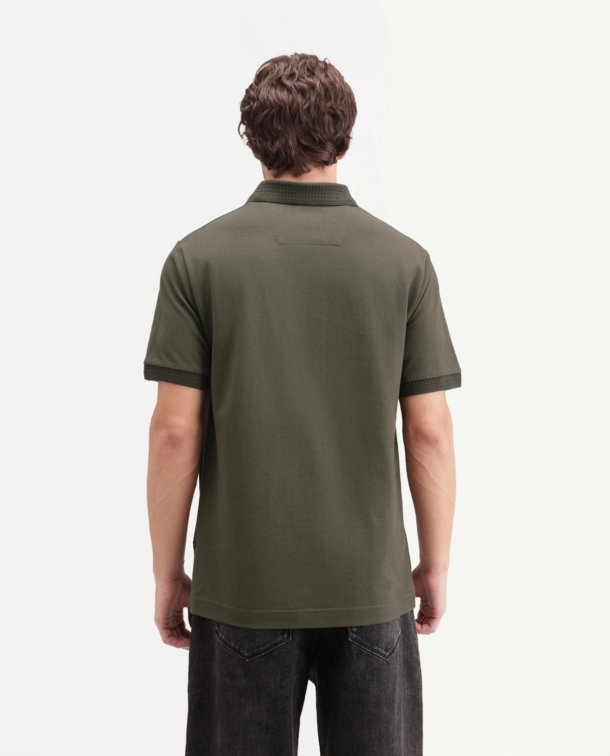 Rare Rabbit Men's Braf-A26 Olive Cotton Blend Spread Collar Regular Plain Polo