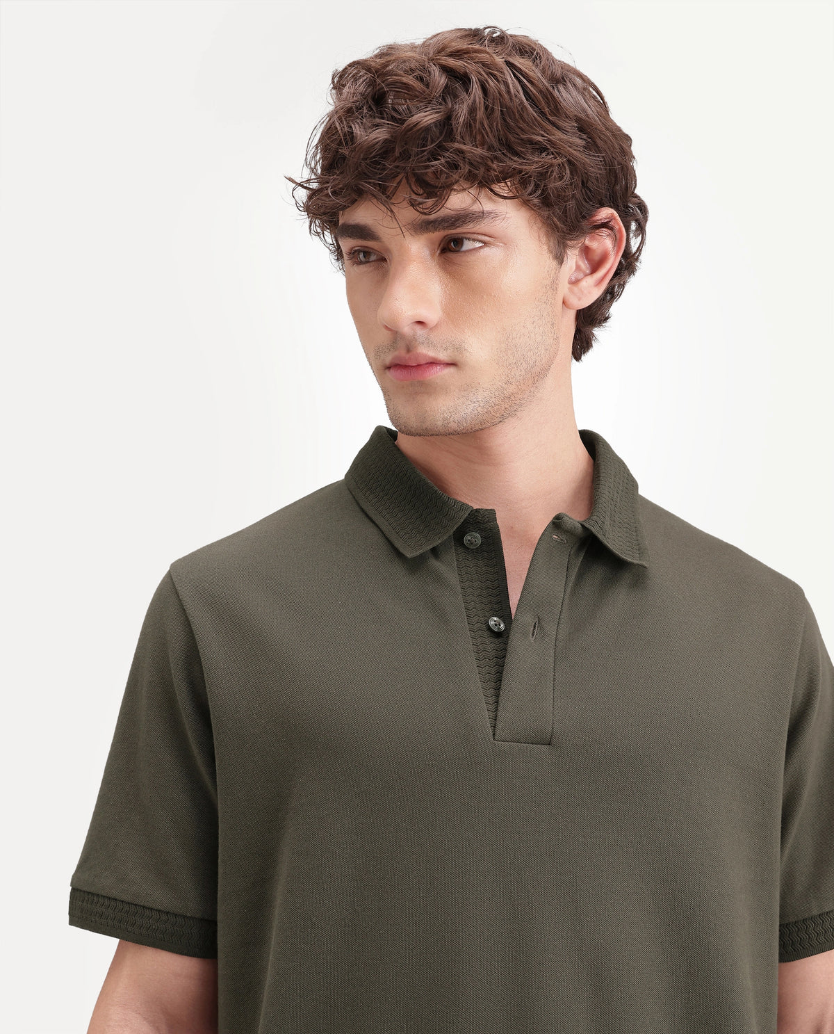 Rare Rabbit Men's Braf-A26 Olive Cotton Blend Spread Collar Regular Plain Polo