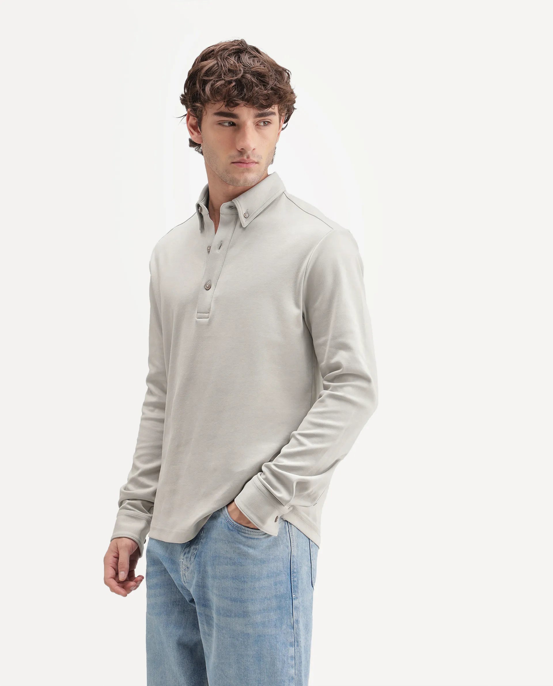 Rare Rabbit Men's Rint-A26 Dusky Beige Cotton Blend Button down Collar Regular Plain Polo