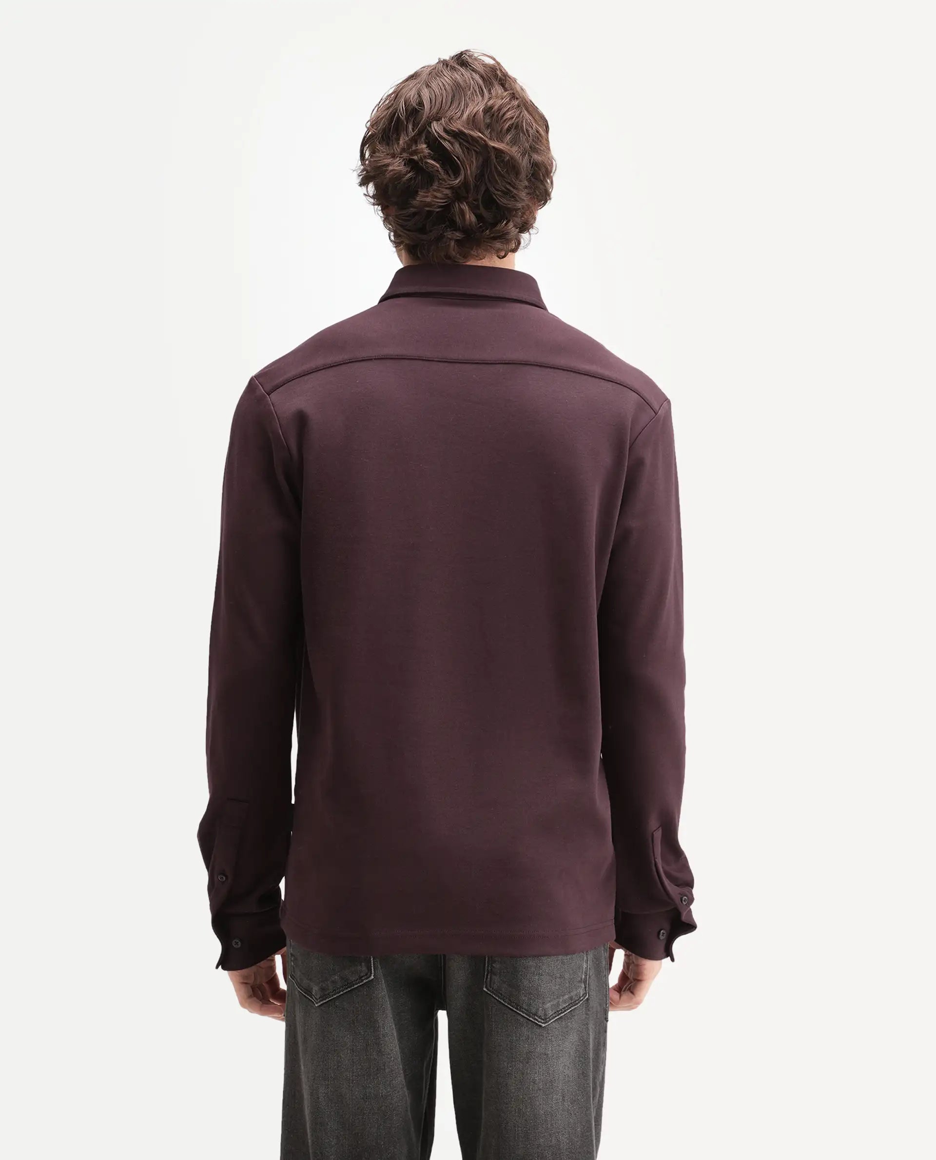 Rare Rabbit Men's Rint-A26 Dark Red Cotton Blend Button down Collar Regular Plain Polo