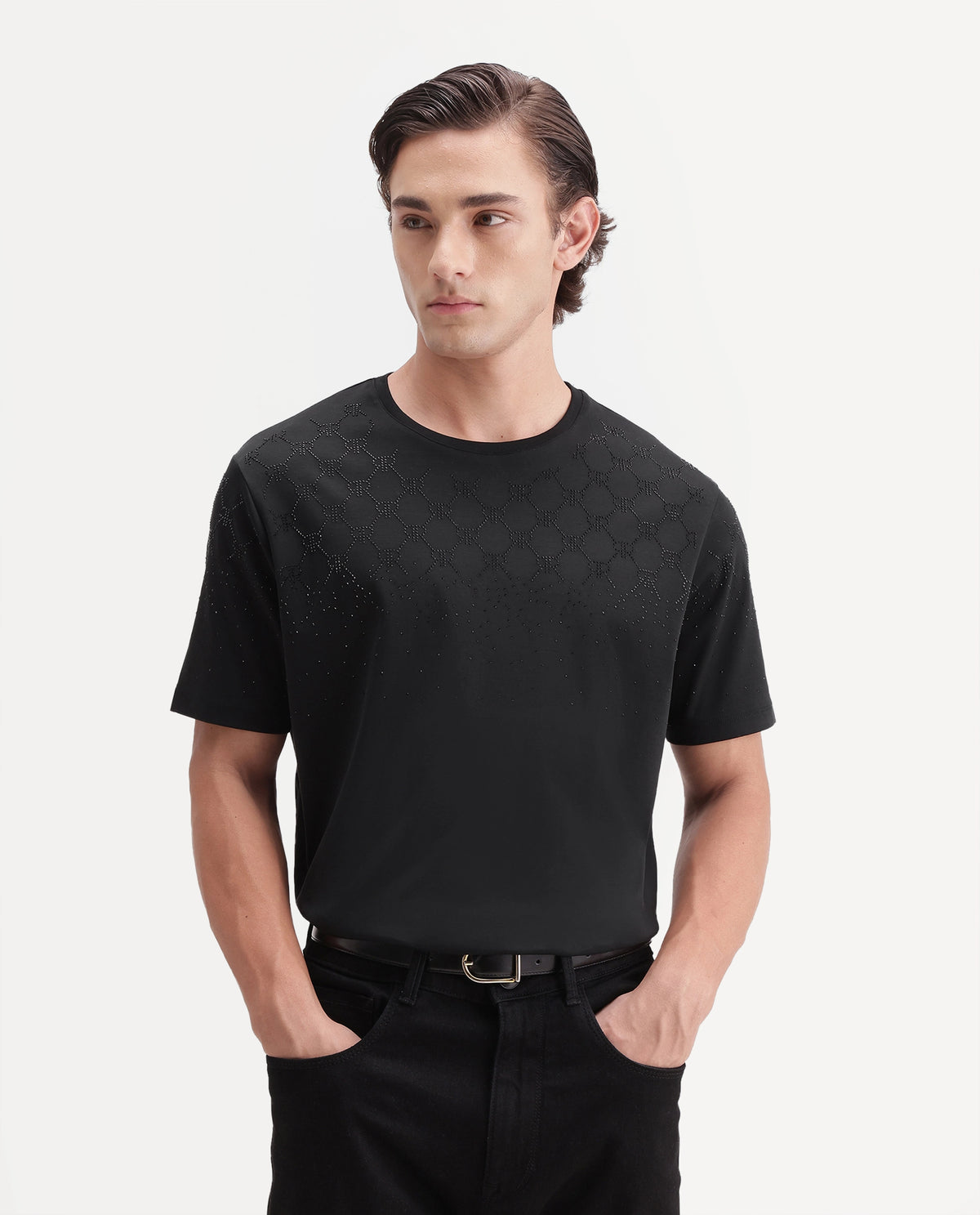 Rare Rabbit Men's Jenz Black Cotton Crew Neck Regular Graphic Print T-Shirt