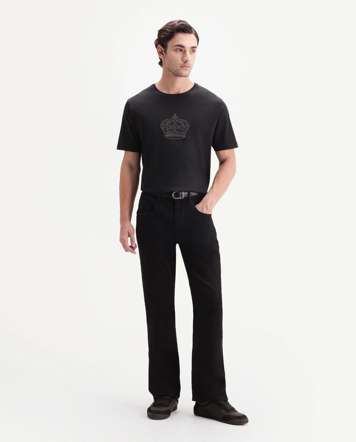 Rare Rabbit Men's Lazer Black Cotton Crew Neck Regular Graphic Print T-Shirt