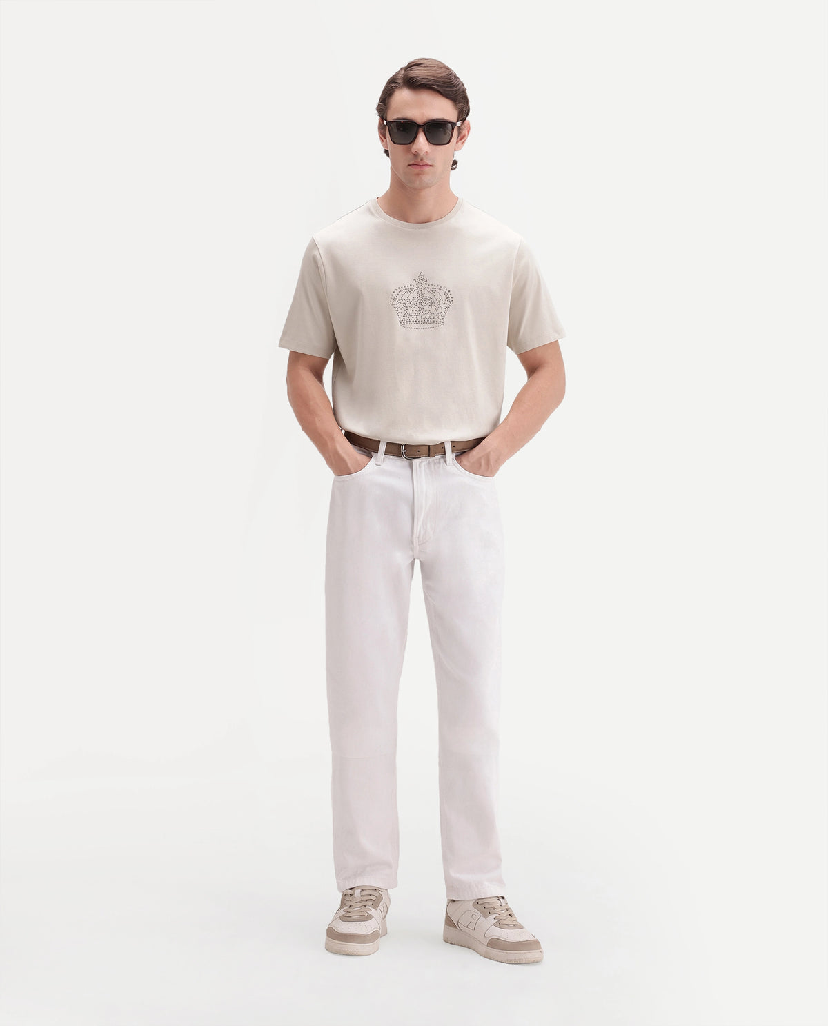 Rare Rabbit Men's Lazer Light Beige Cotton Crew Neck Regular Graphic Print T-Shirt