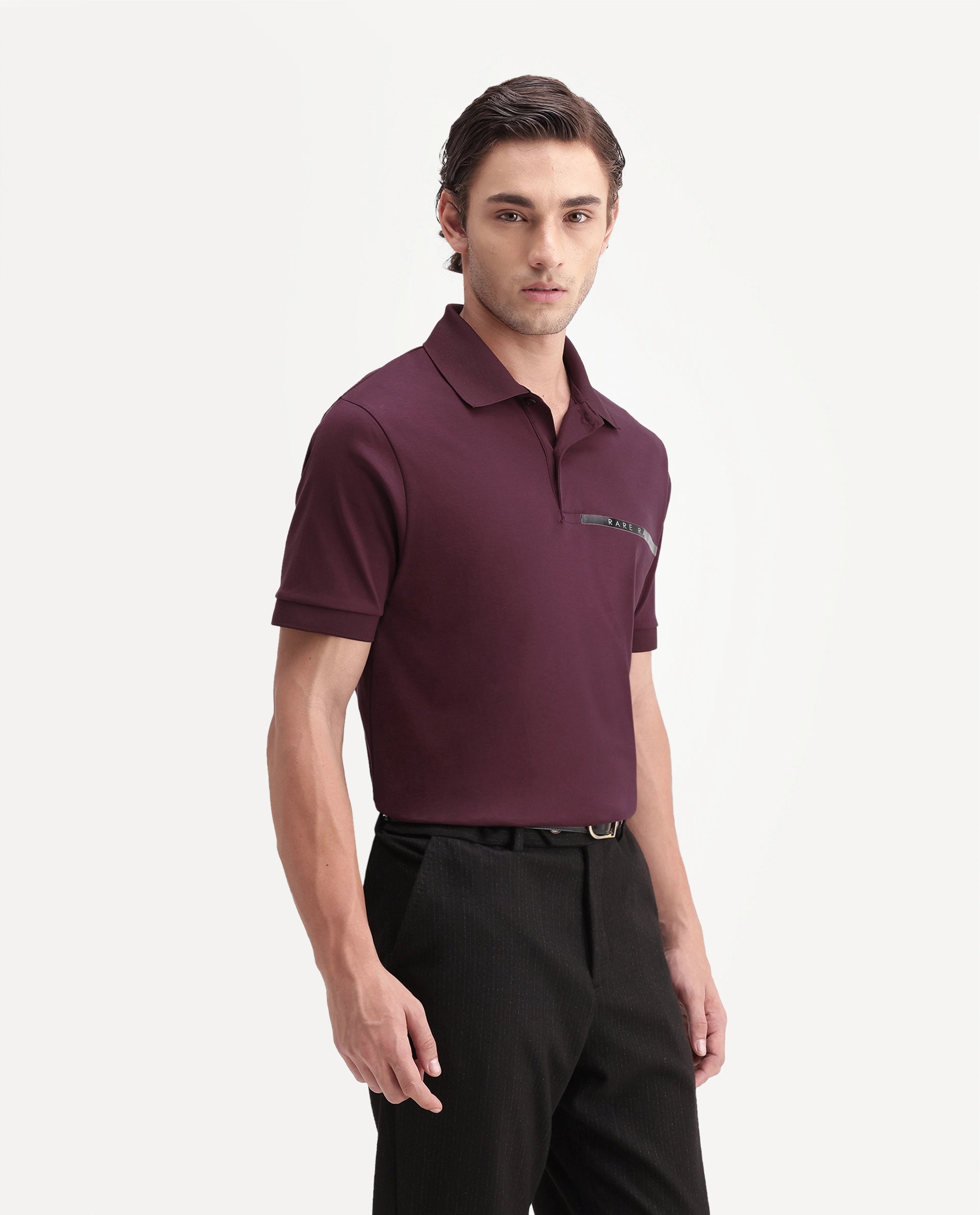 Rare Rabbit Men's Ean Dark Maroon Cotton Spread Collar Regular Plain Polo