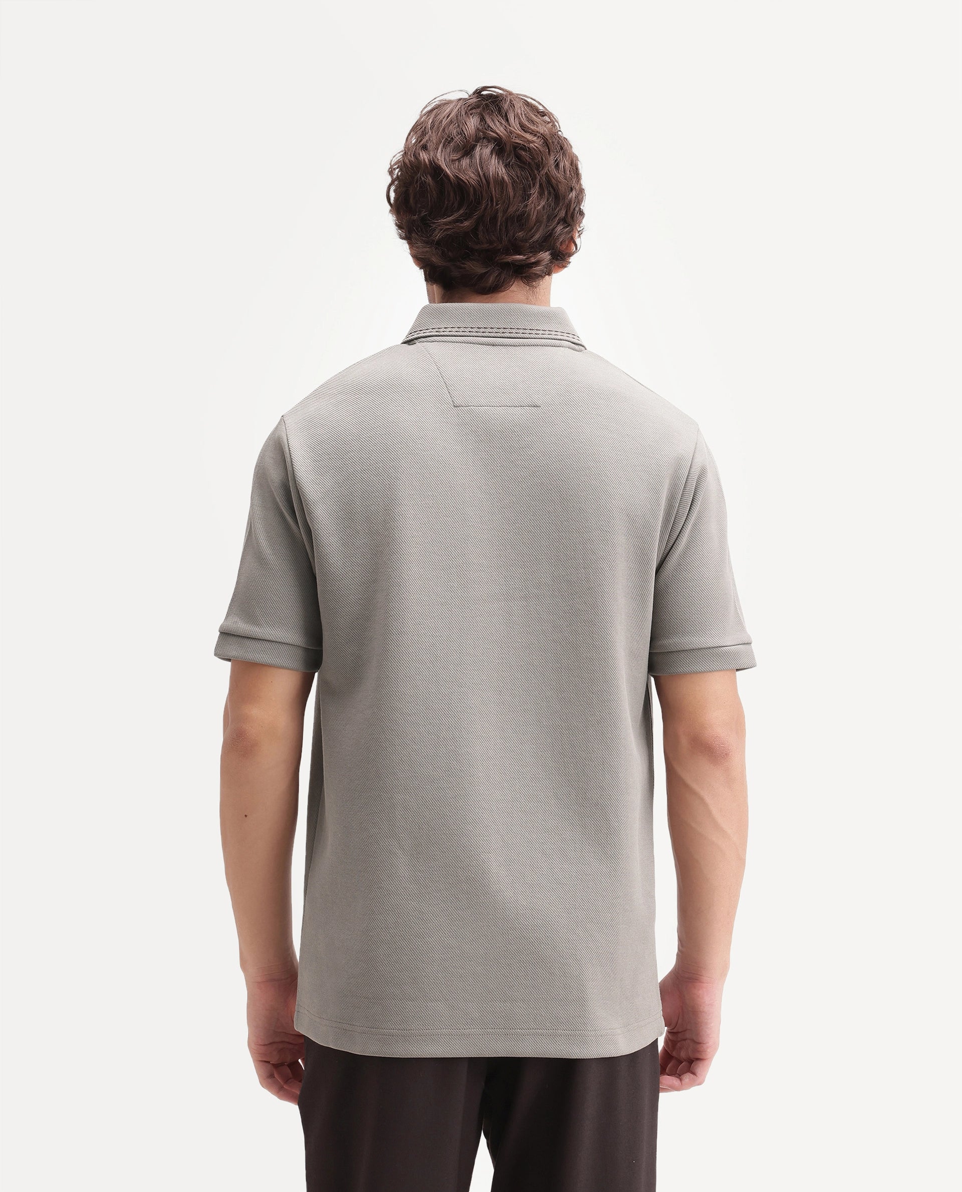 Rare Rabbit Men's Skowl-A26 Dark Olive Cotton Blend Spread Collar Regular Jacquard Polo