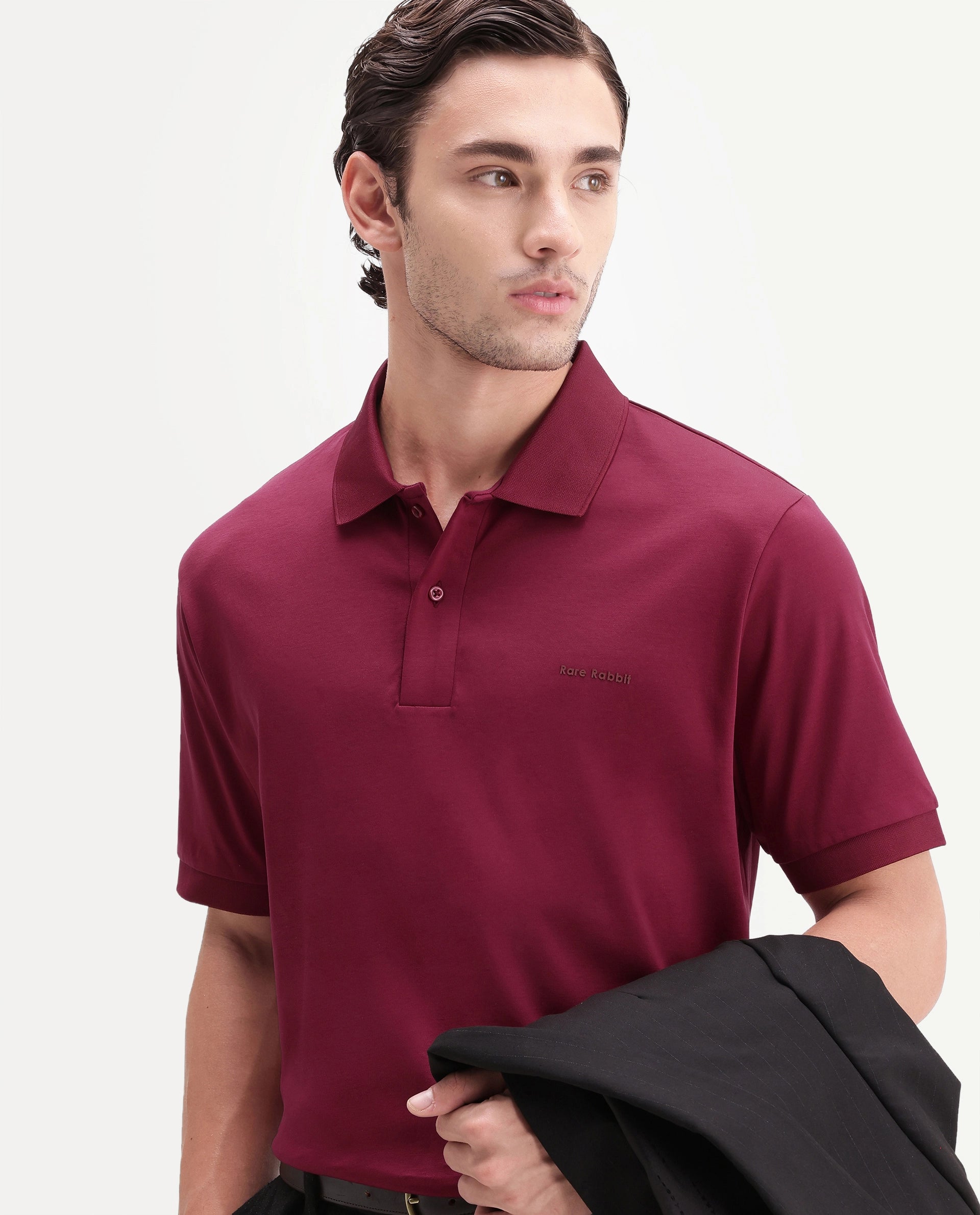 Rare Rabbit Men's Row-A26 Red Cotton Spread Collar Regular Plain Polo
