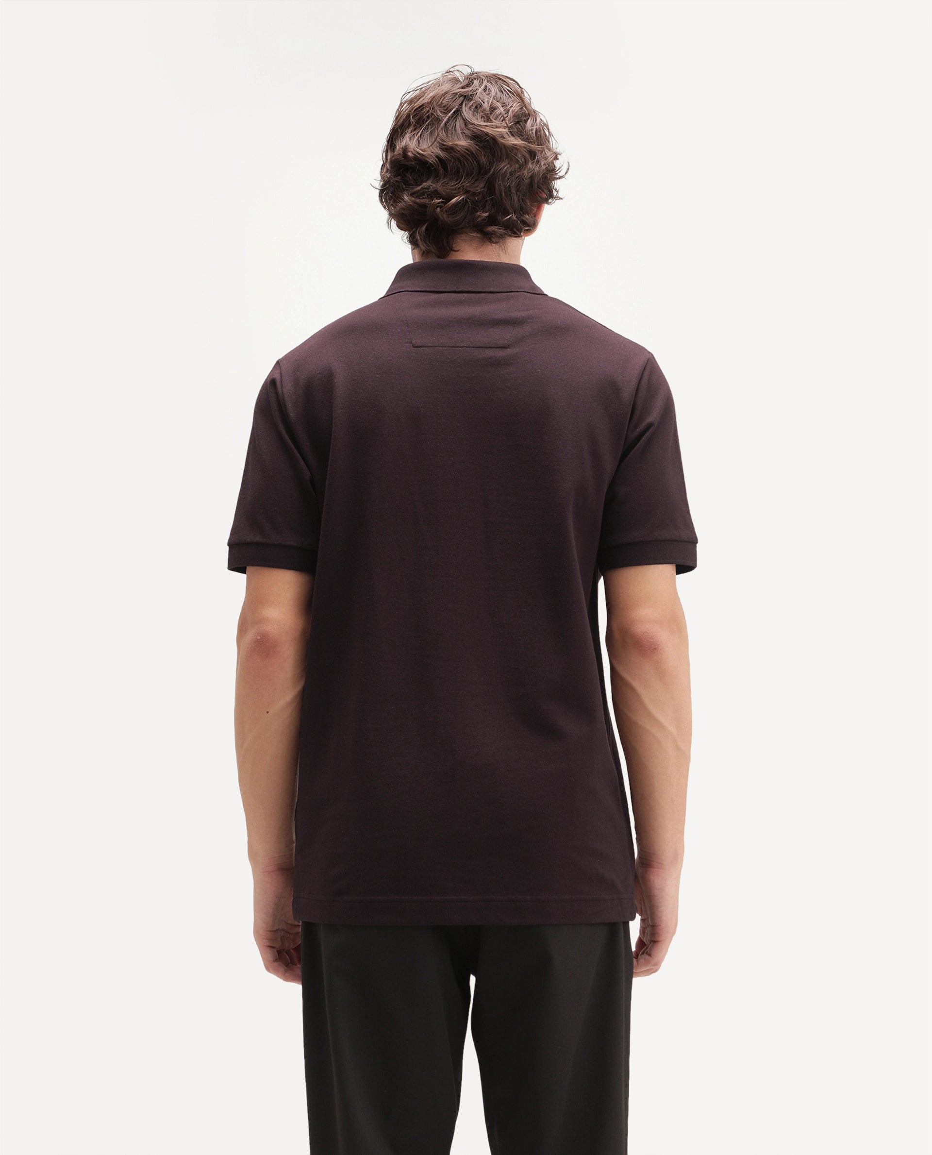 Rare Rabbit Men's Sven Dark Maroon Cotton Blend Spread Collar Regular Embroidered Polo
