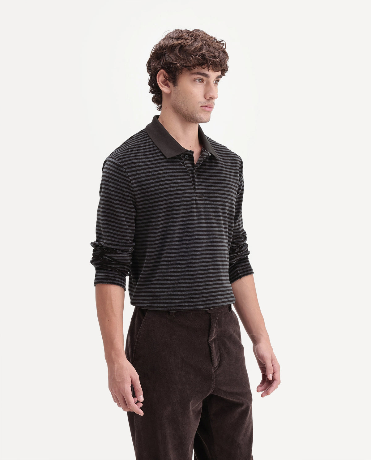 Rare Rabbit Men's Couv Brown Cotton Blend Spread Collar Regular Striped Polo