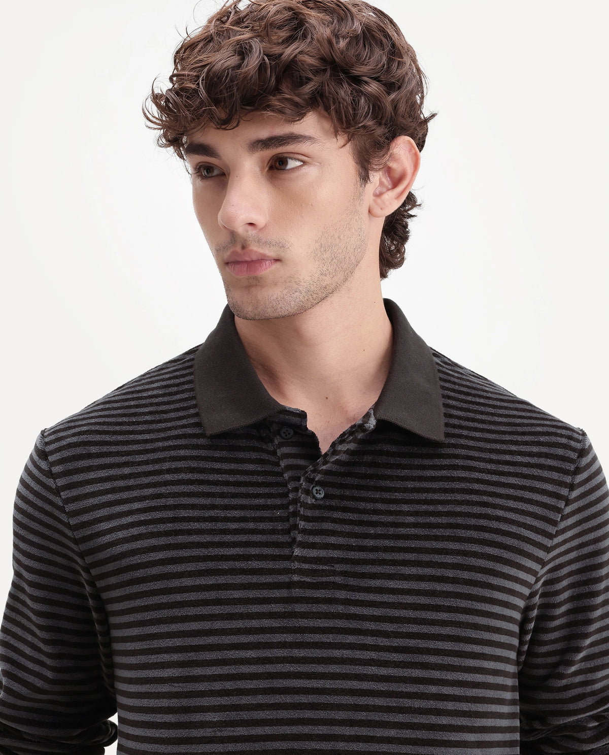 Rare Rabbit Men's Couv Brown Cotton Blend Spread Collar Regular Striped Polo