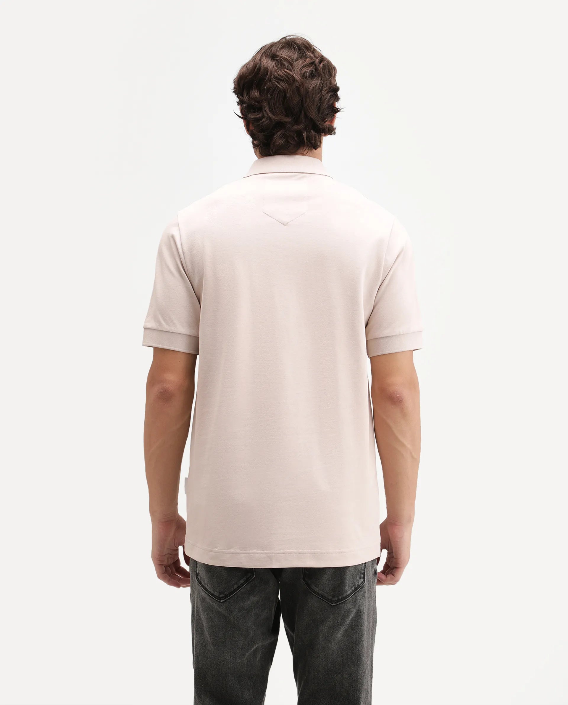 Rare Rabbit Men's Salis-A26 Light Beige Cotton Blend Spread Collar Regular Plain Polo