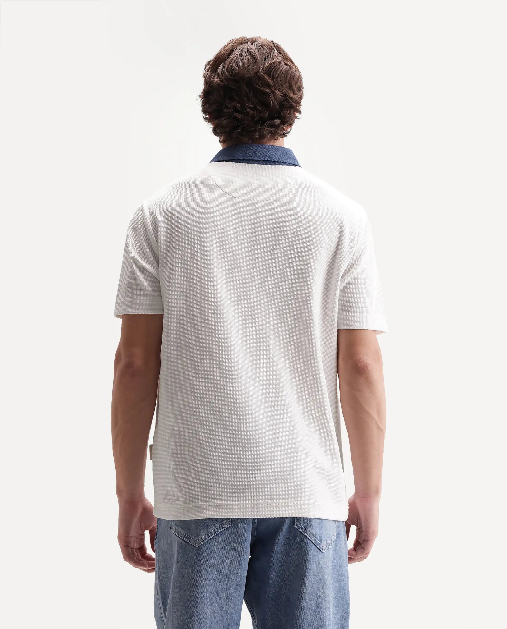 Rare Rabbit Men's Plano White Polyester Blend Spread Collar Regular Plain Polo