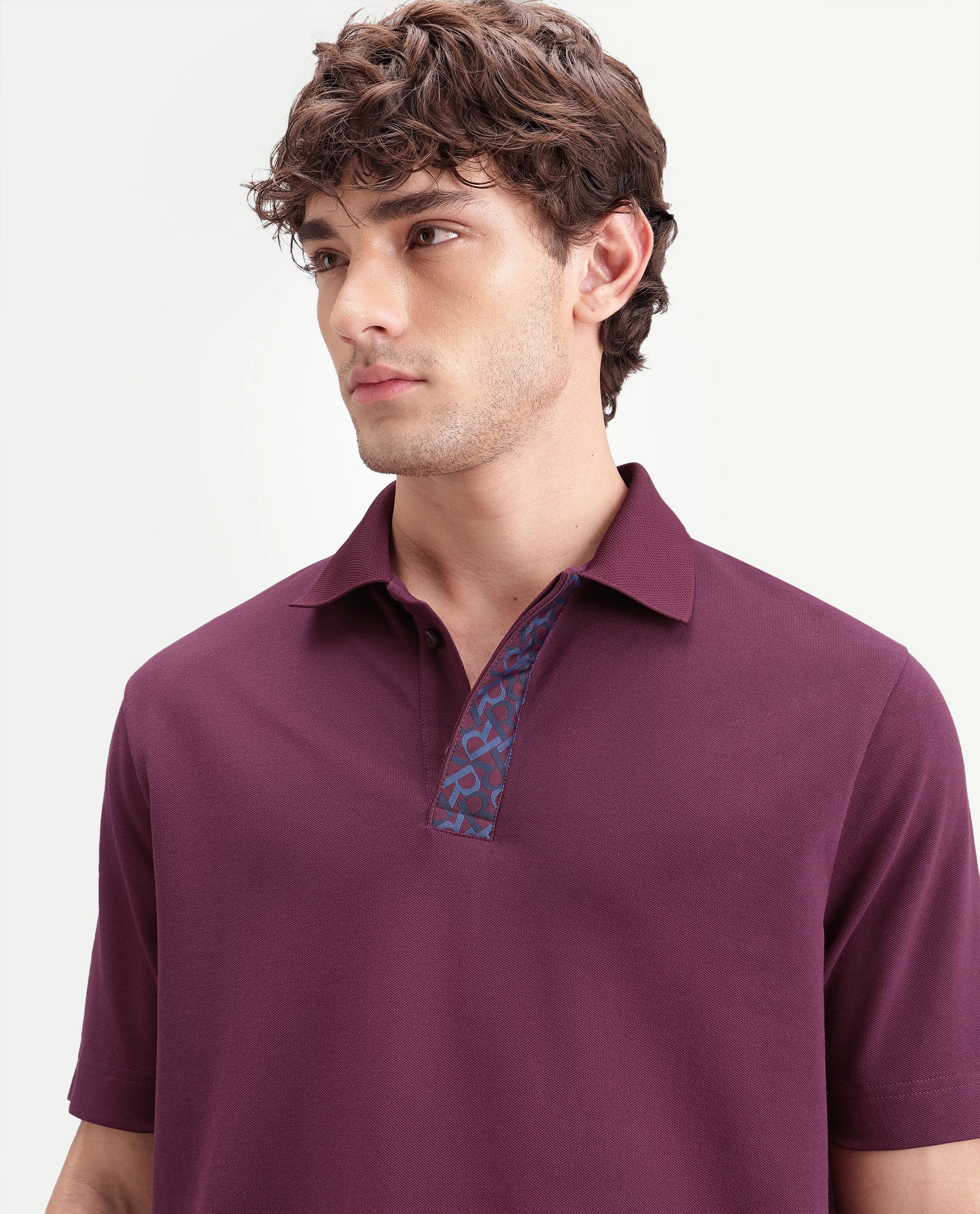 Rare Rabbit Men's Hin-A26 Dark Red Cotton Blend Spread Collar Regular Plain Polo