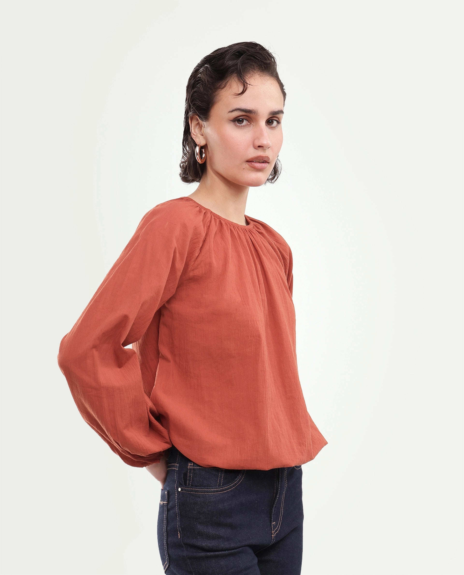 Rareism Women's Giro (Rsm) Solid Cotton Regular Long Sleeves Top