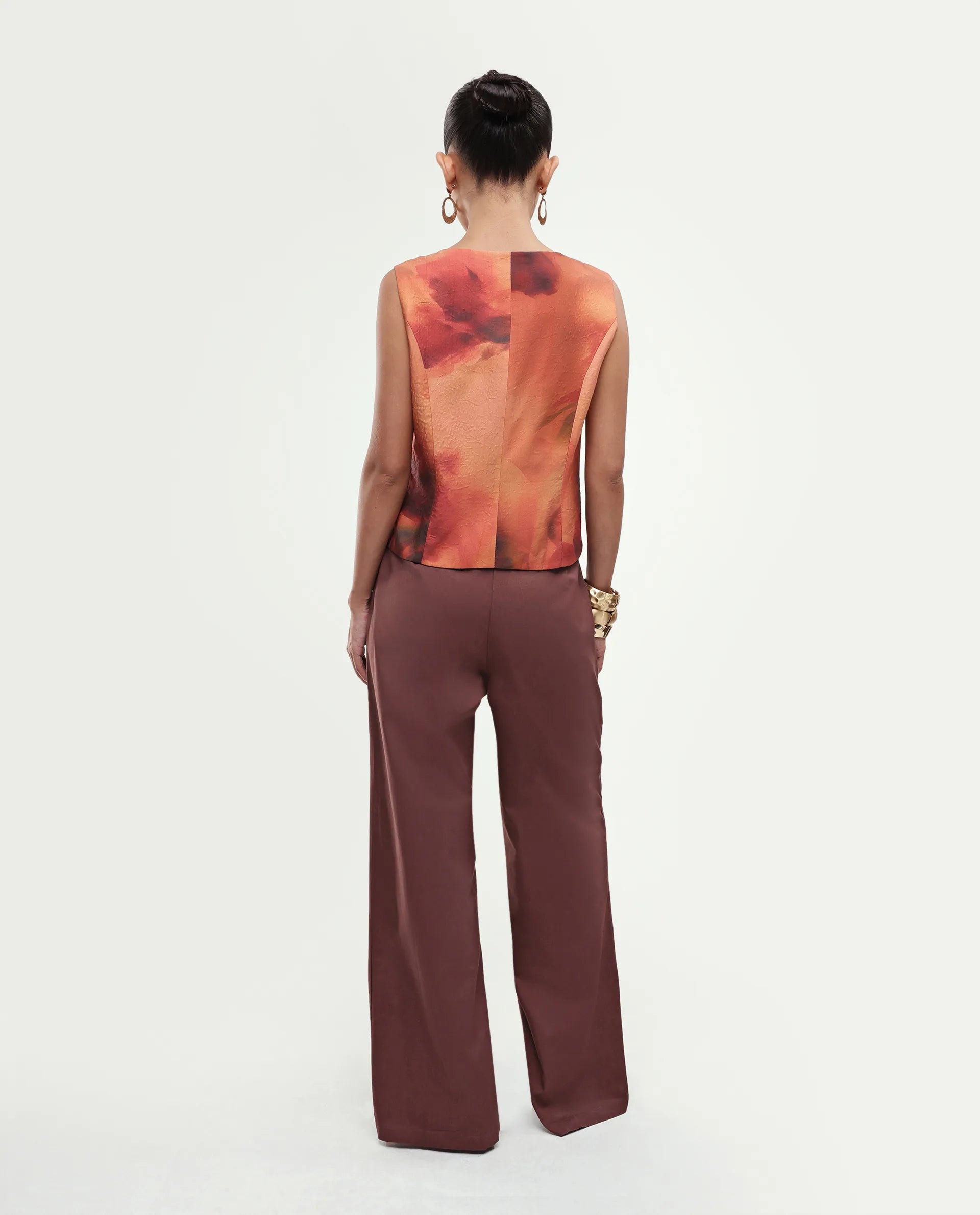 Rareism Women's Glyn-B Rust Cotton Button And Zip Wide Trouser