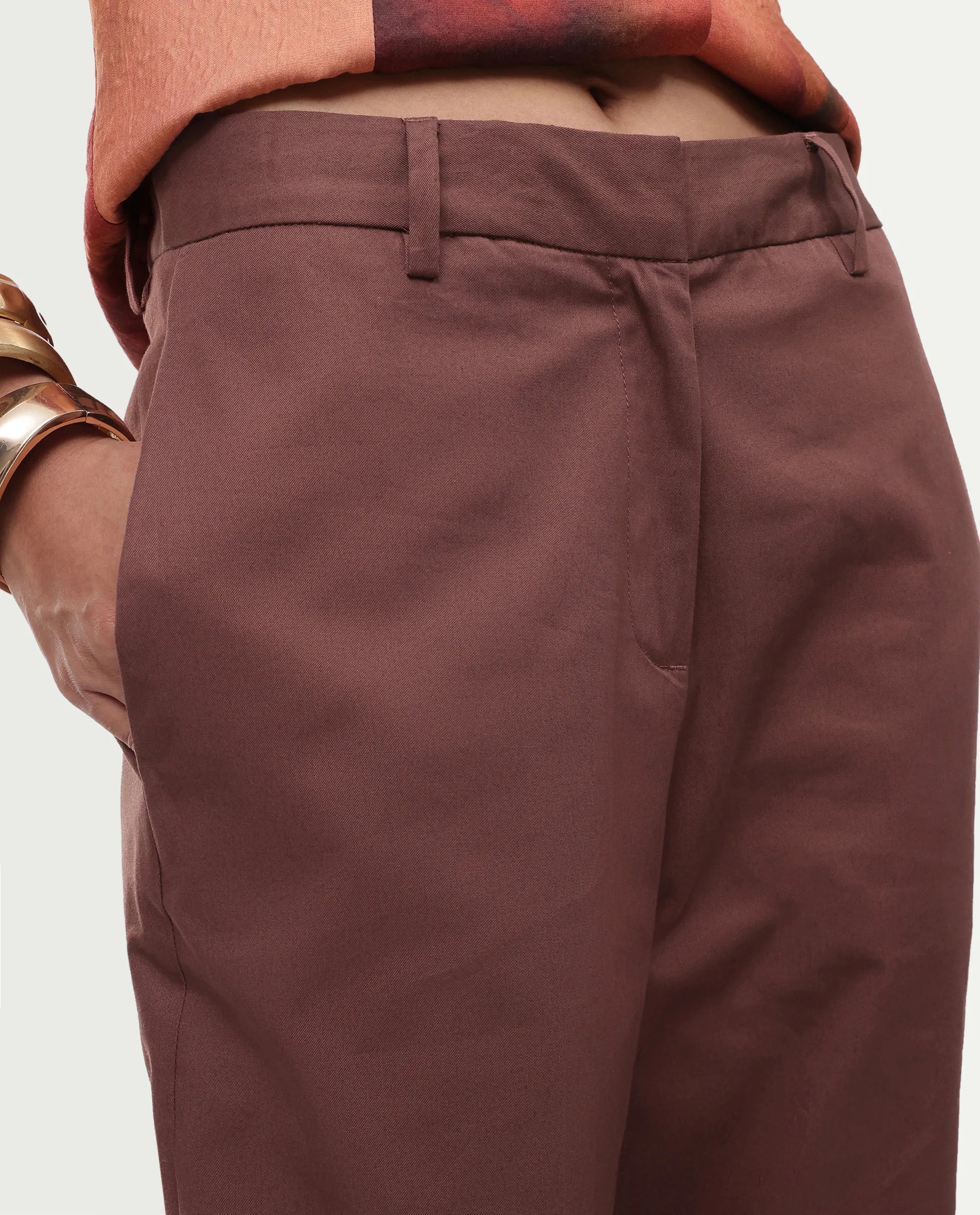 Rareism Women's Glyn-B Rust Cotton Button And Zip Wide Trouser