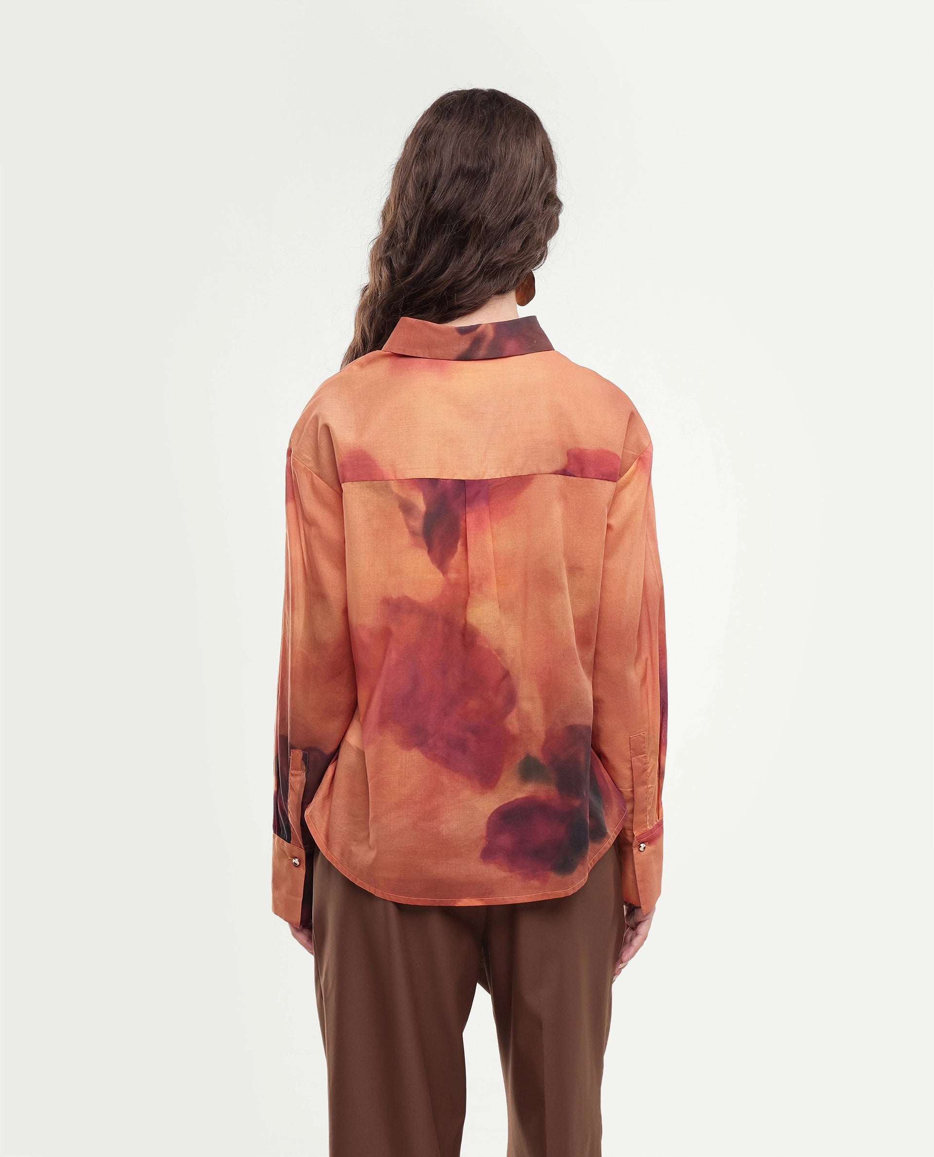 Rareism Women's Goss Rust Abstract Print Cotton Relaxed Fit Long Sleeve Shirt