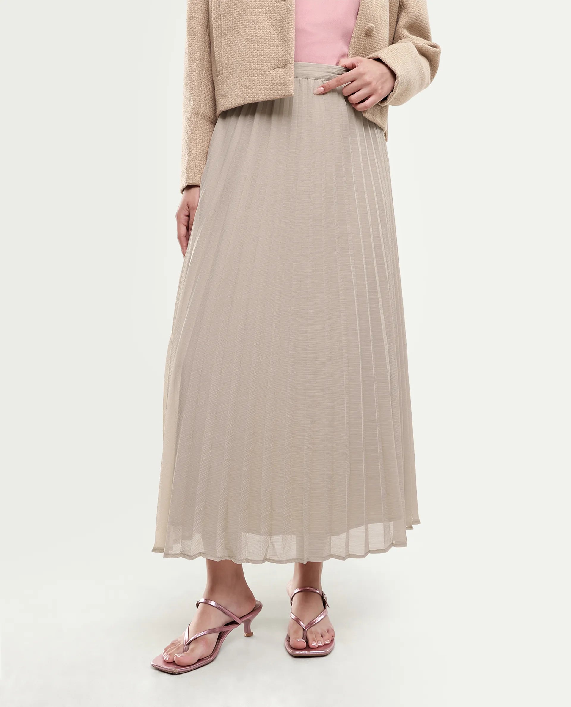 Rareism Women's Gaze (Rsm) Beige Polyester Elastic Flared Skirt