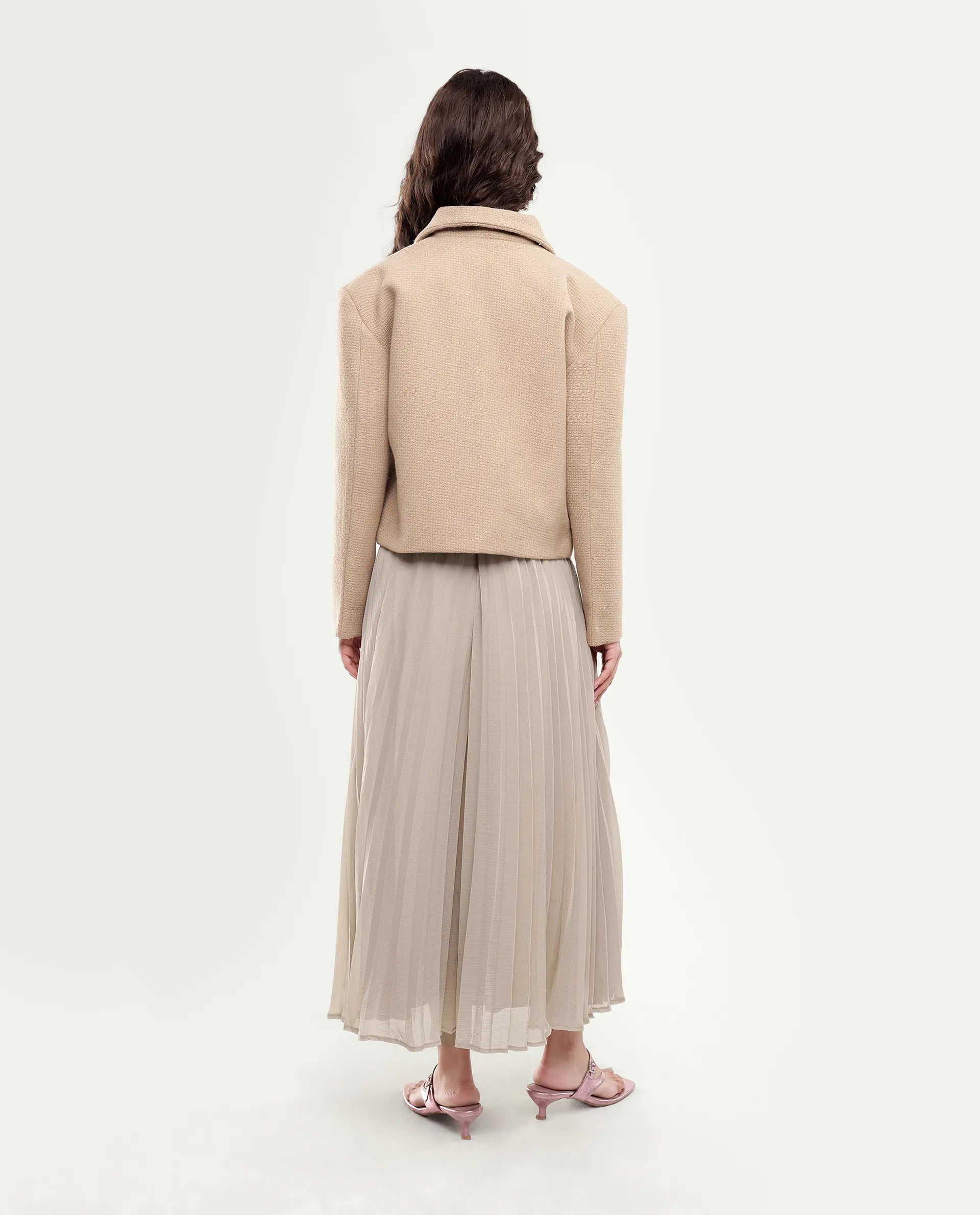 Rareism Women's Gaze (Rsm) Beige Polyester Elastic Flared Skirt