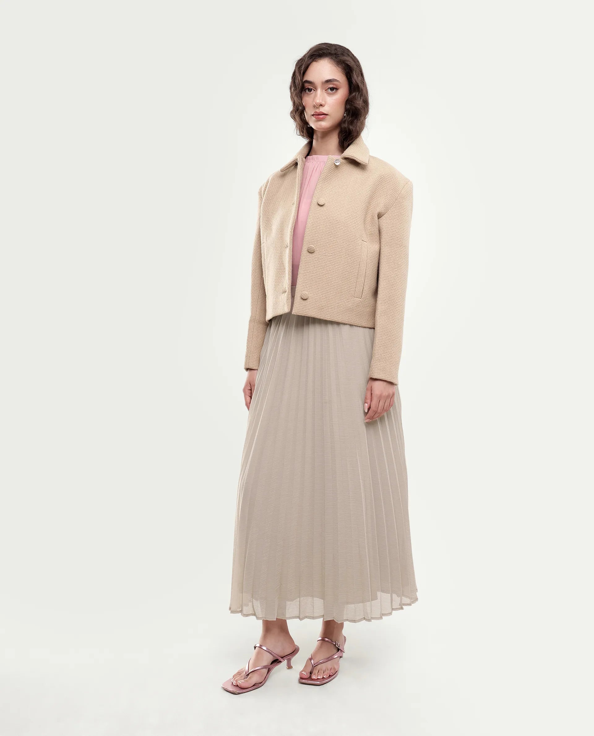 Rareism Women's Gaze (Rsm) Beige Polyester Elastic Flared Skirt