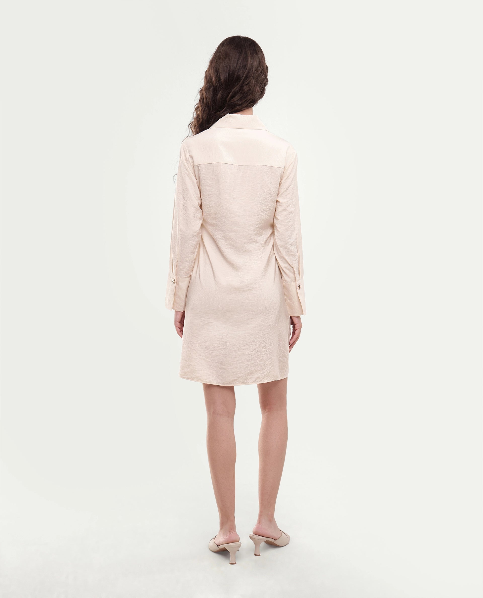 Rareism Women's Geek Beige Viscose Blend Tie-Up Regular Fit Dress