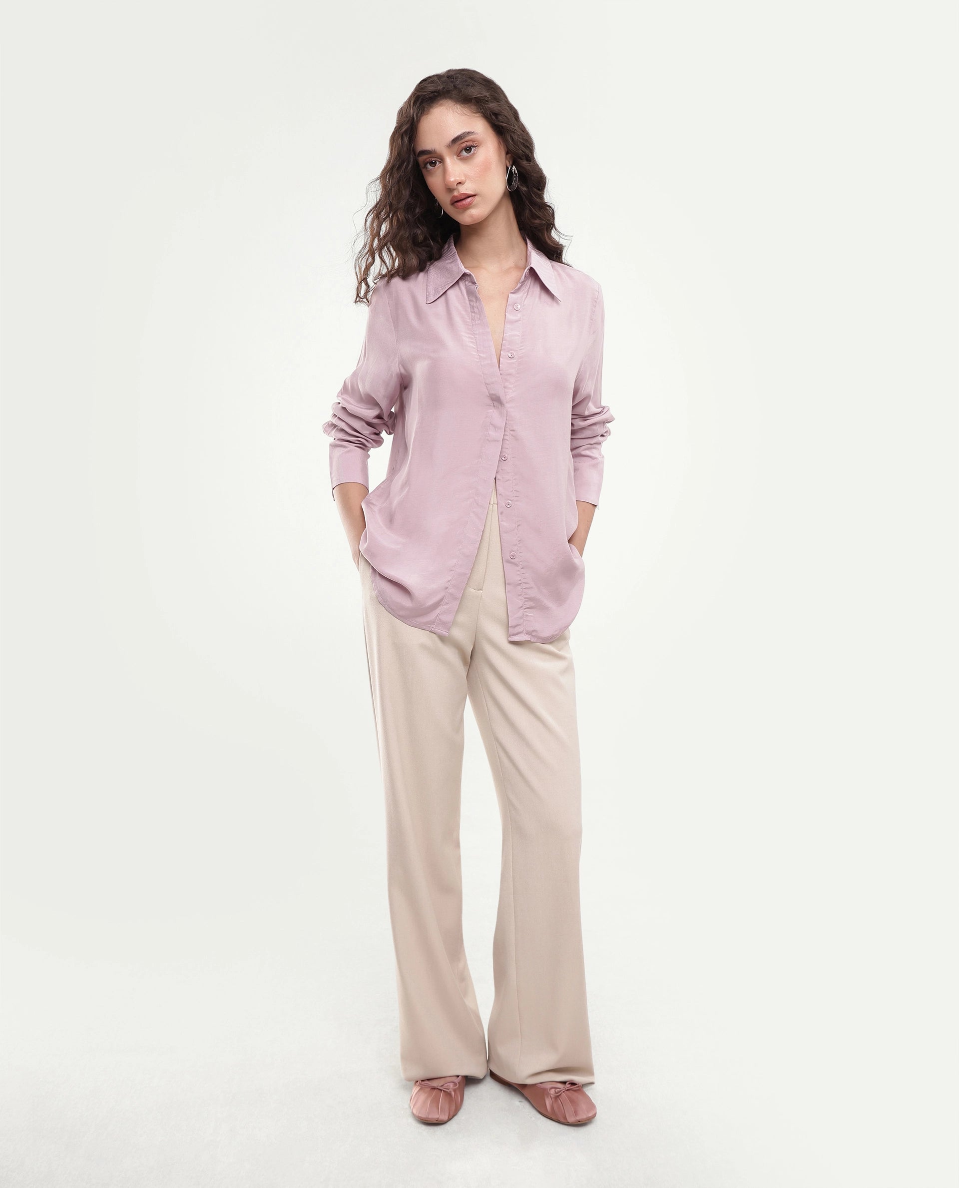Rareism Women's Irena Dusky Pink Viscose Blend Button Regular Fit Shirt